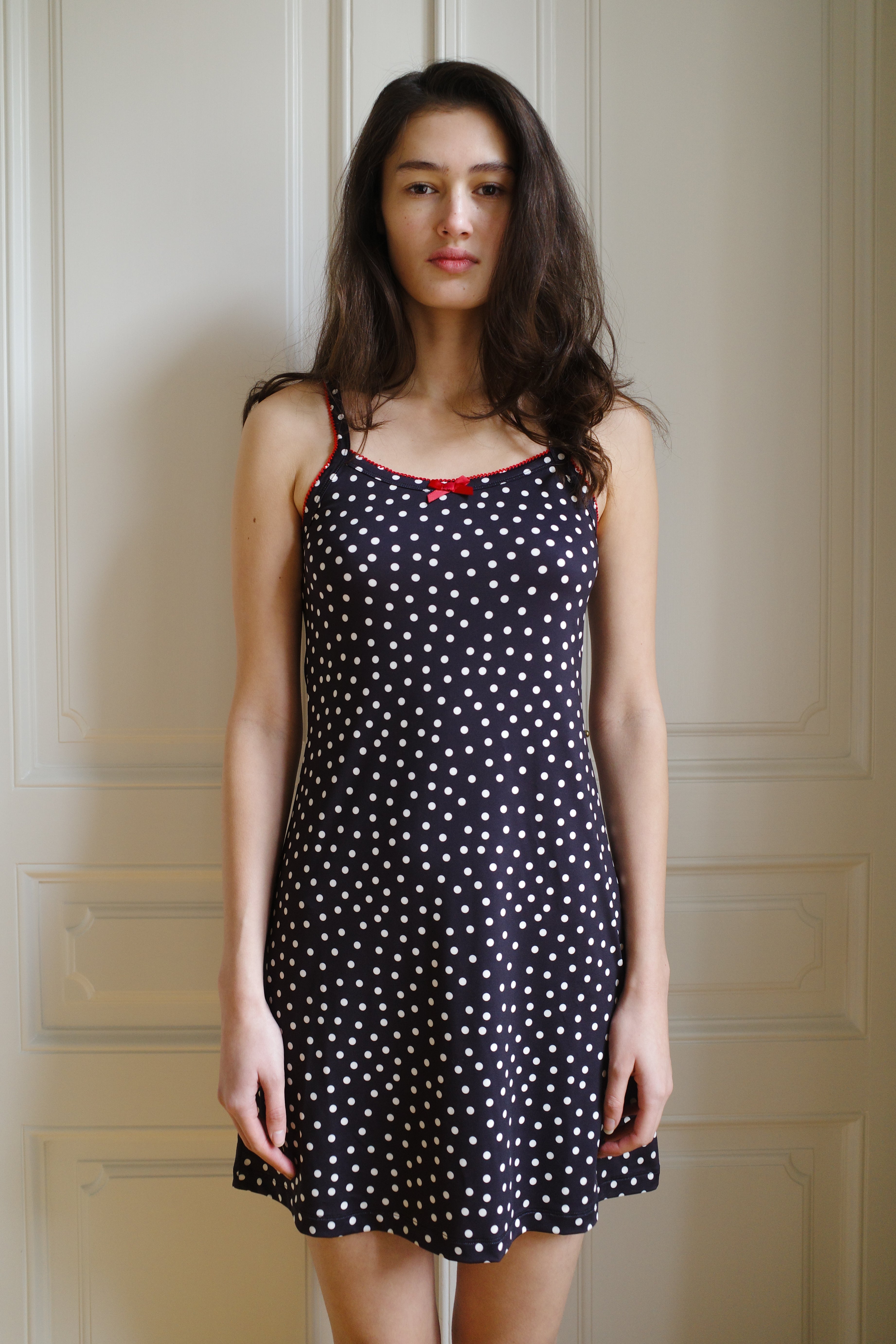 Slip Dress Jersey Black Dots