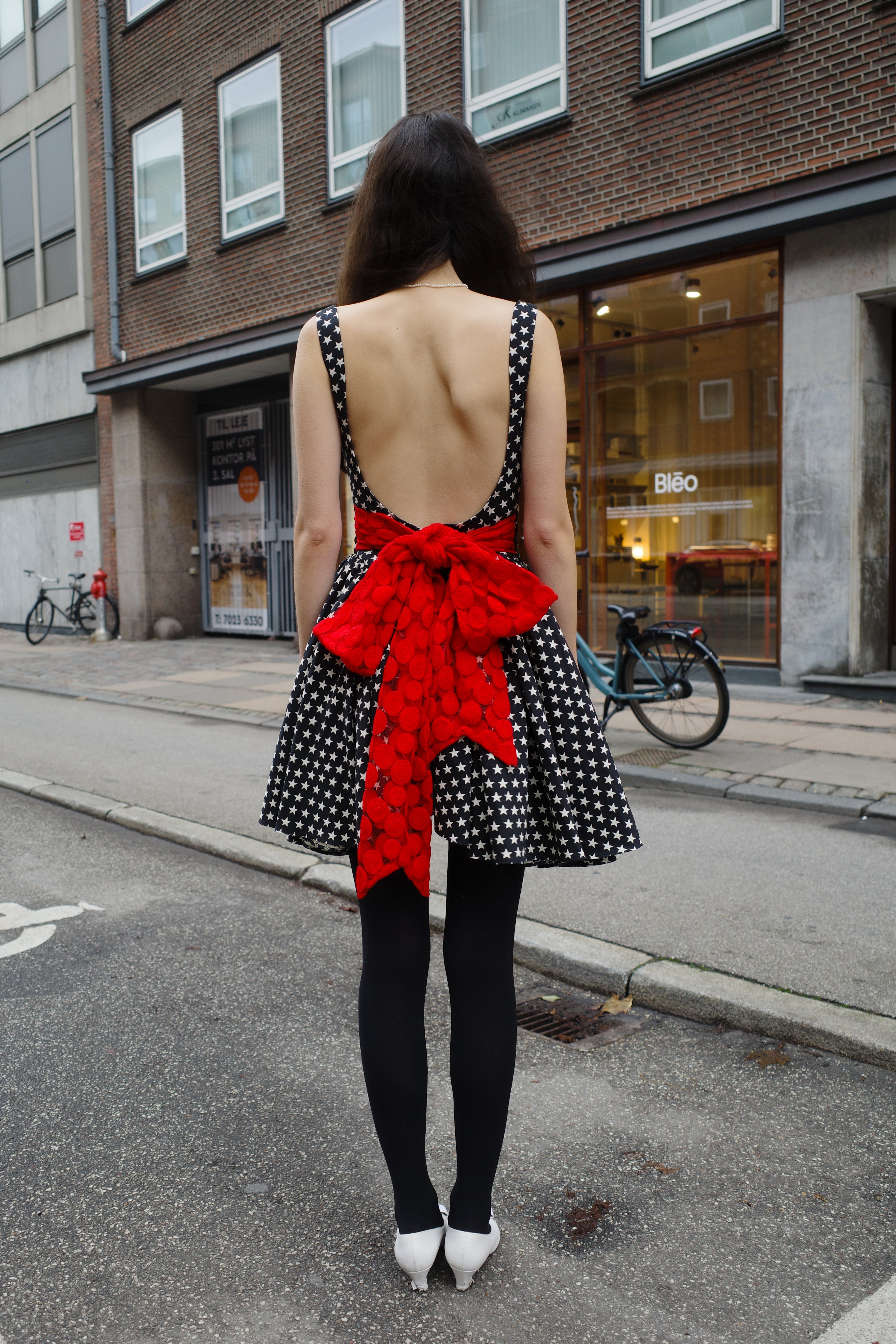 ENIKO DRESS COTTON MIX BLACK / WHITE STARS