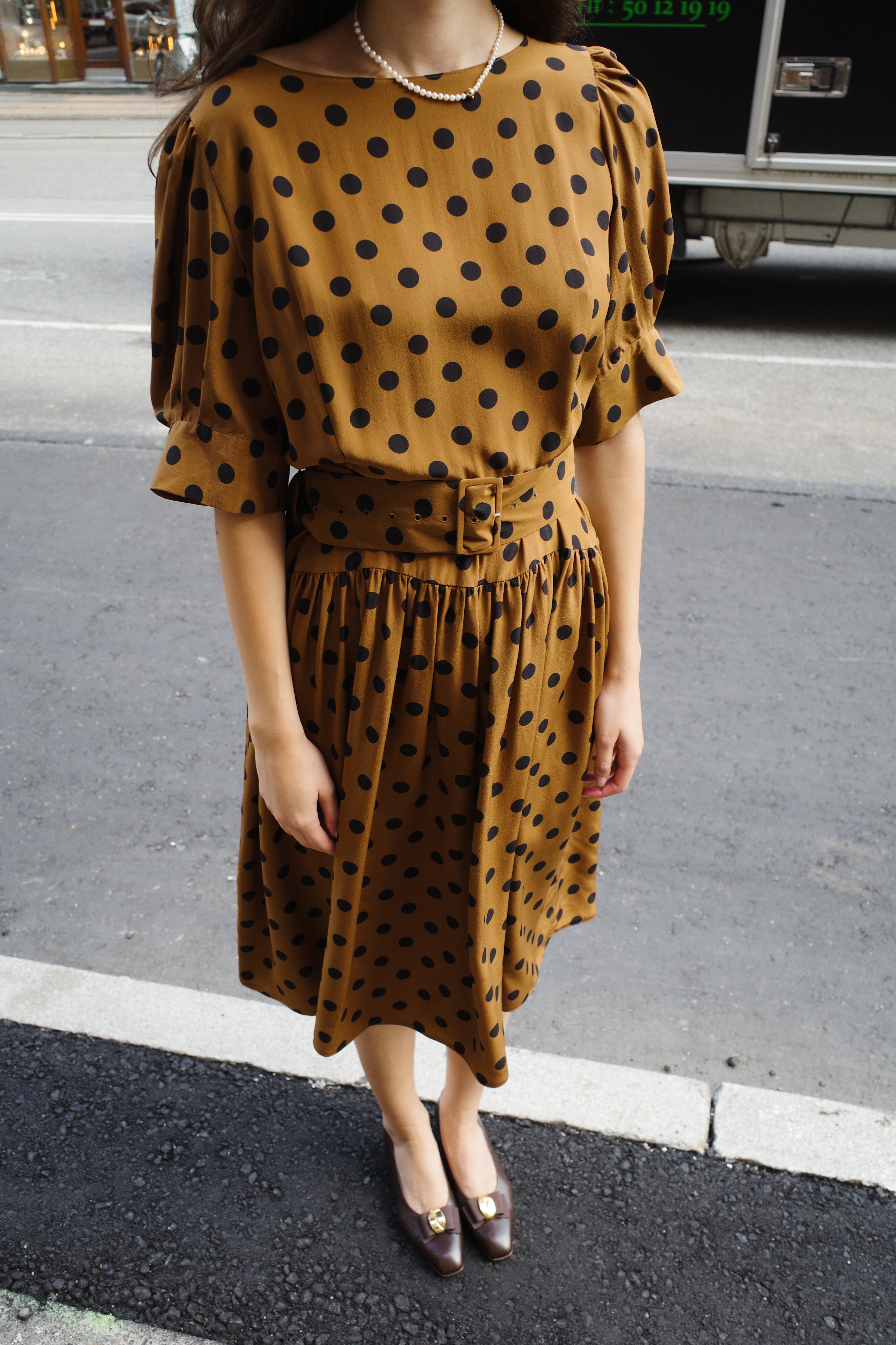 Bjorg Dress Tessilstock Brown - Black Dots
