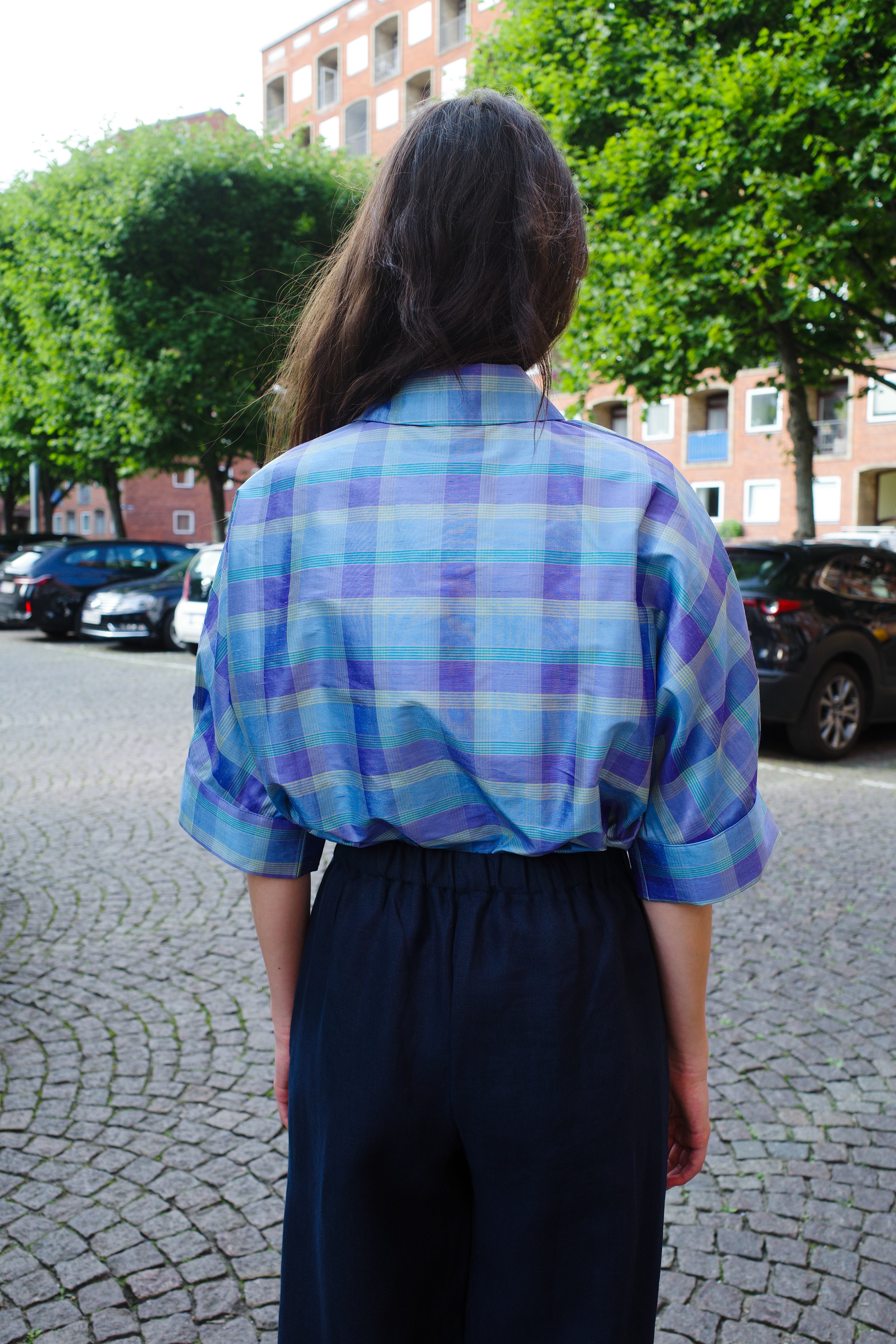 Lisbeth Blouse Blue checked silk