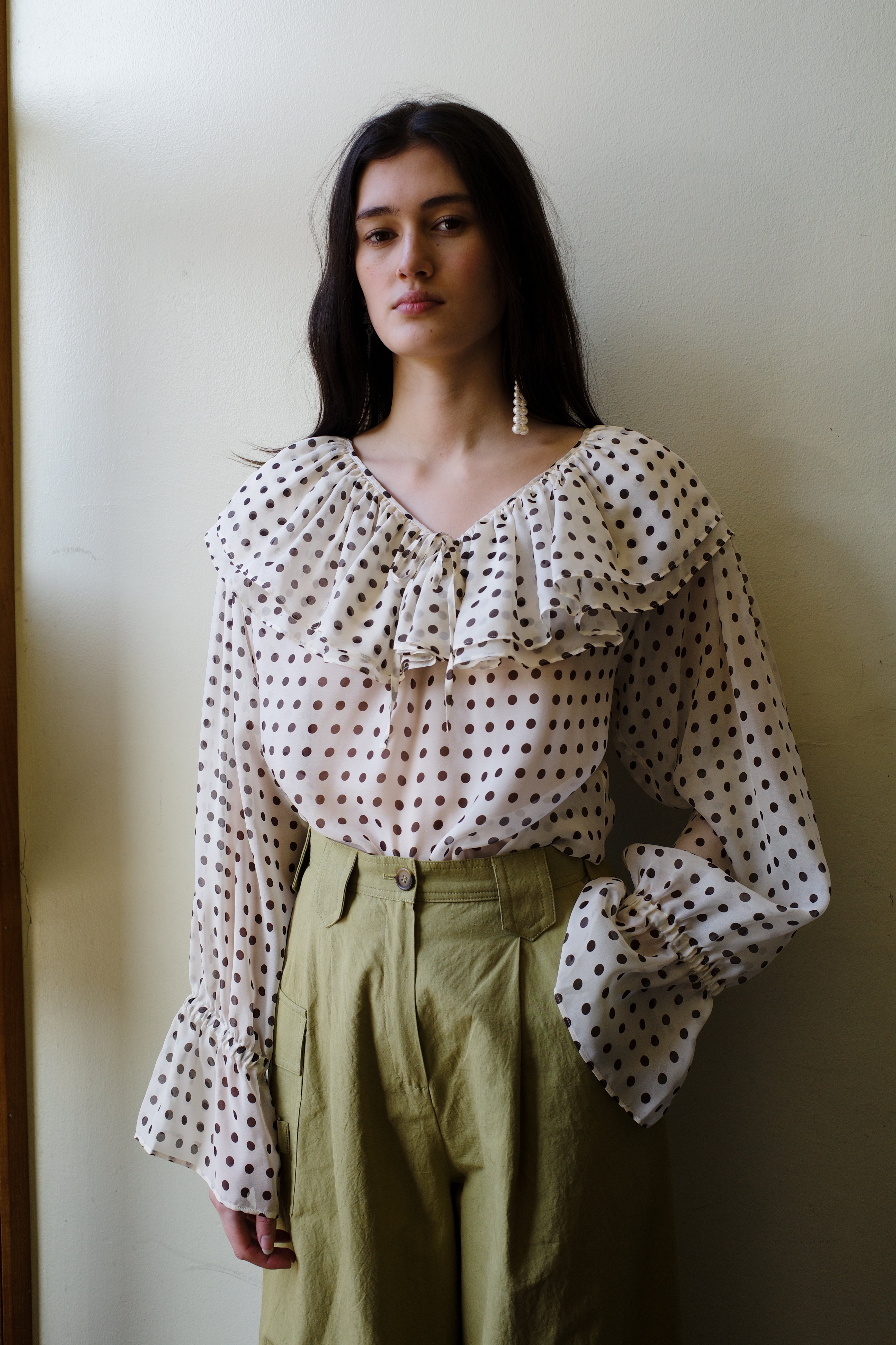 Ursula Blouse - Cream w. Brown dot