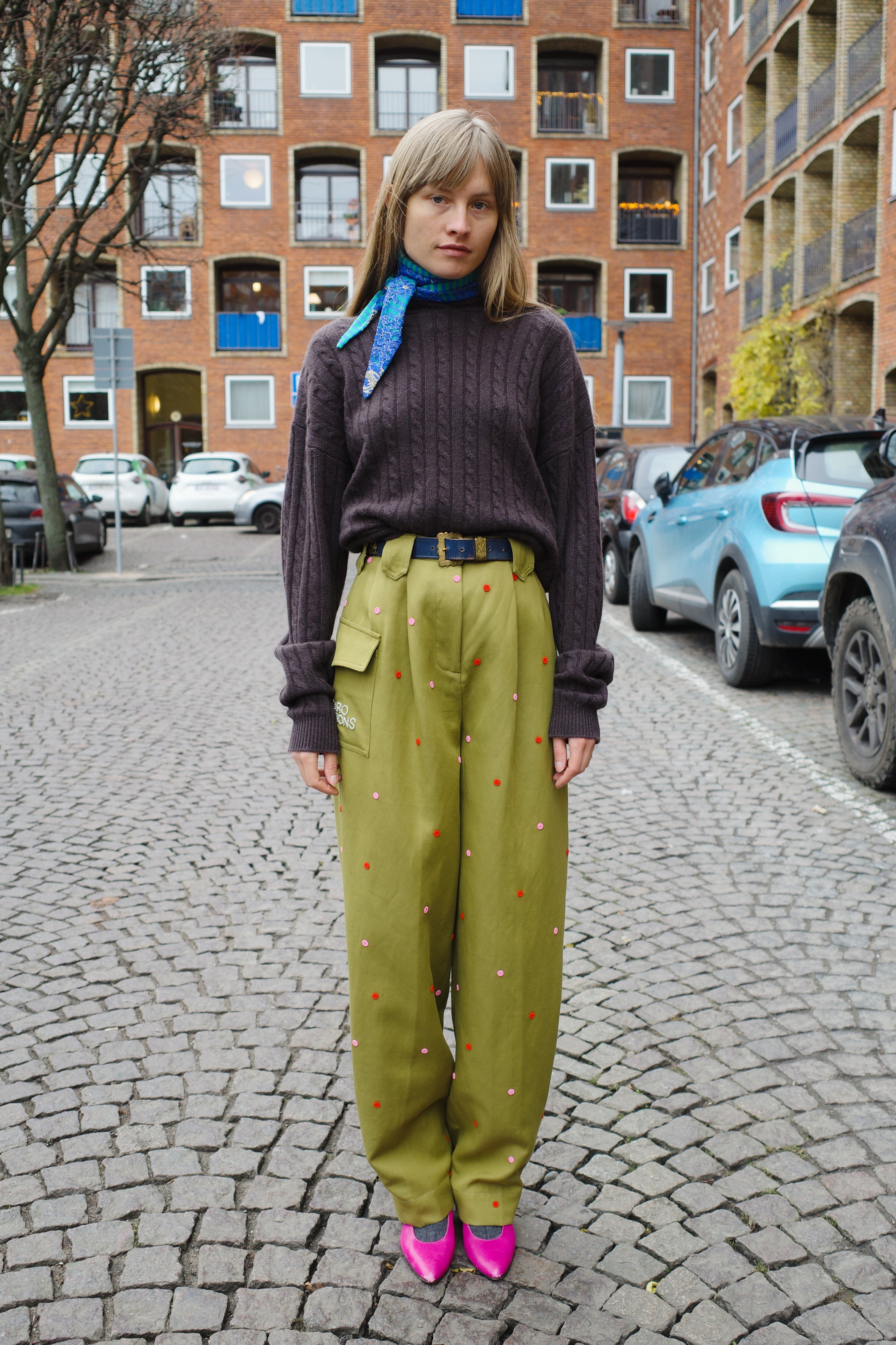 BEATRICE PANTS COTTON GREEN DOTS