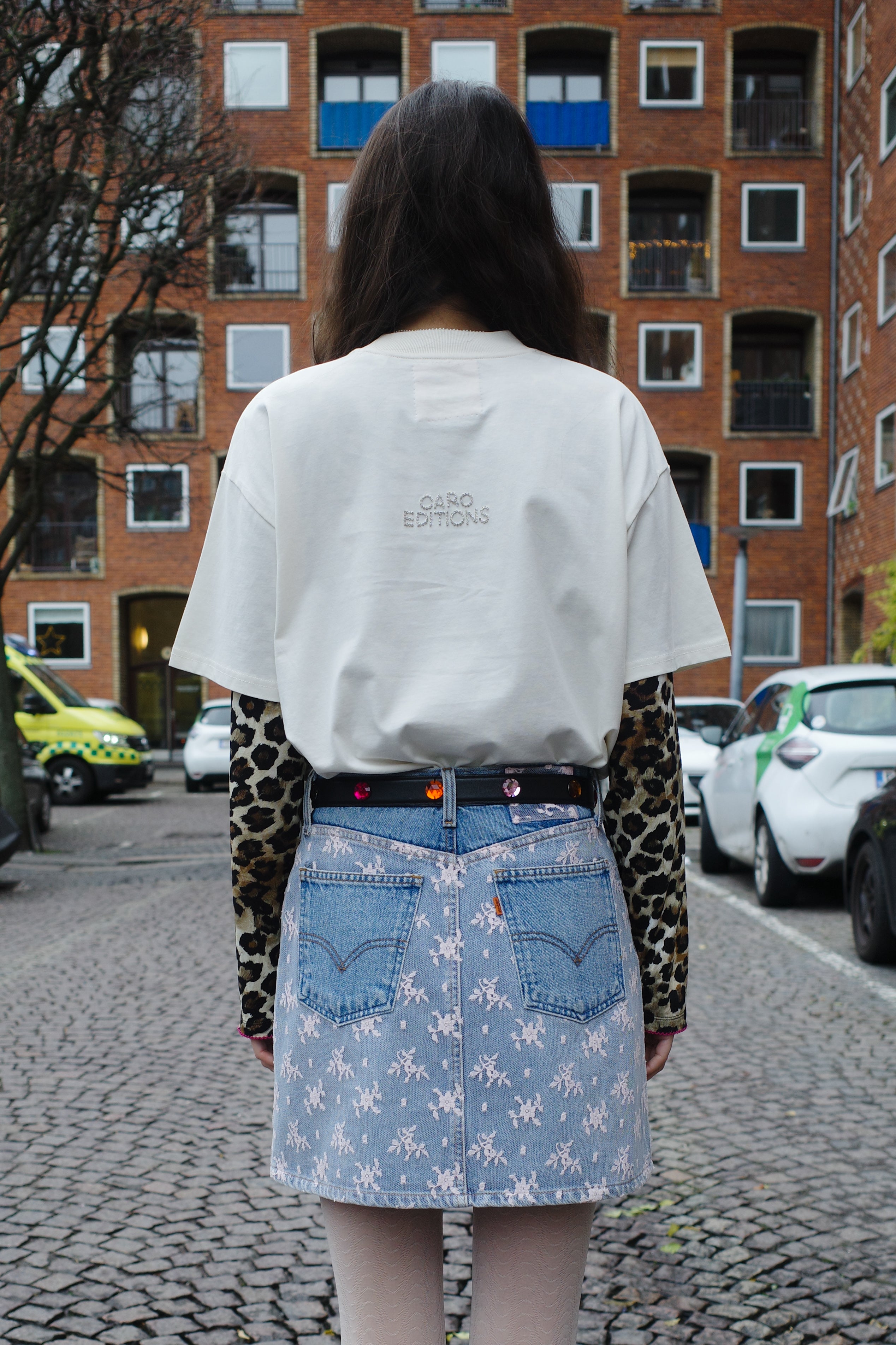 DENIM SKIRT COTTON / LACE PINK