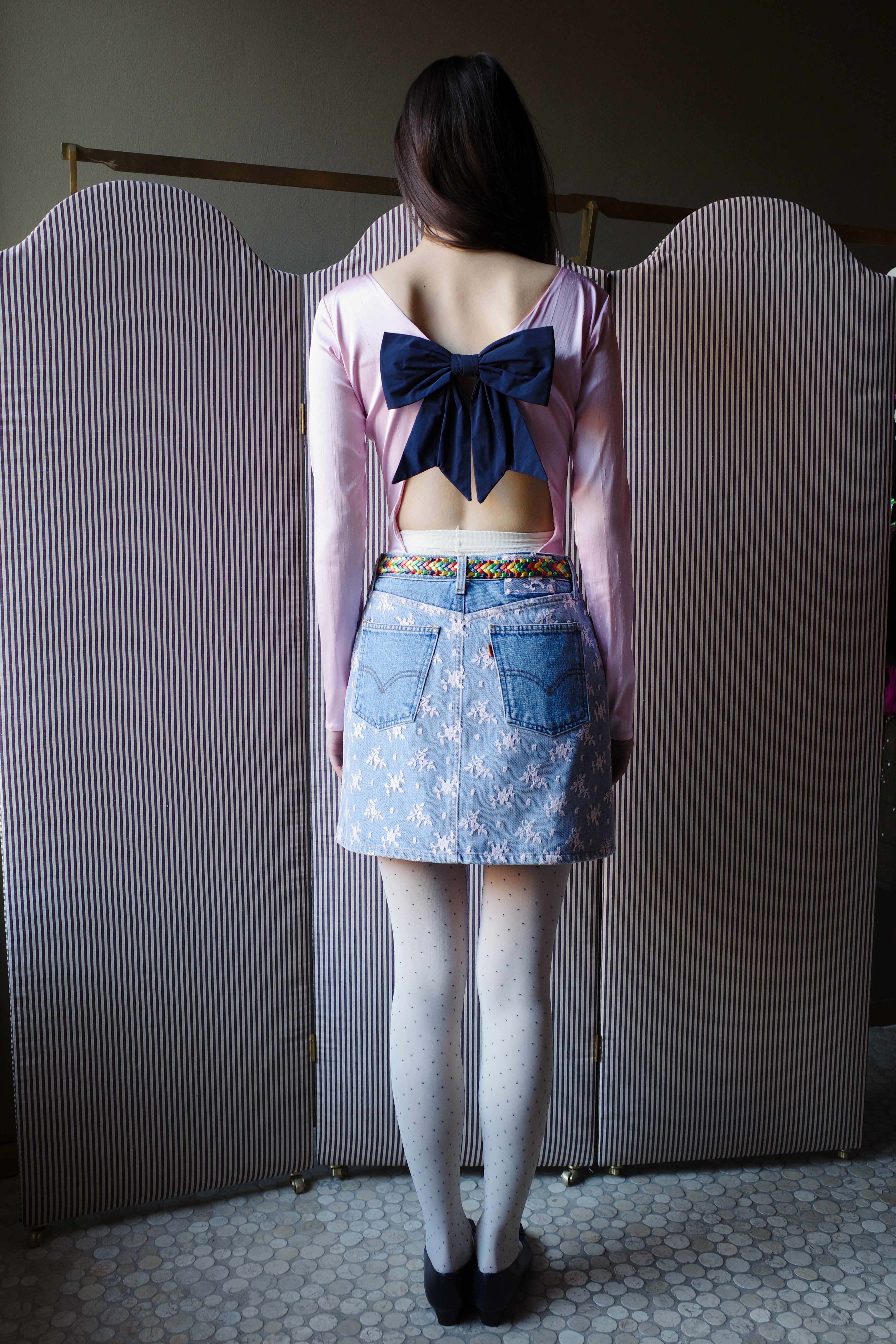 DENIM SKIRT COTTON / LACE PINK