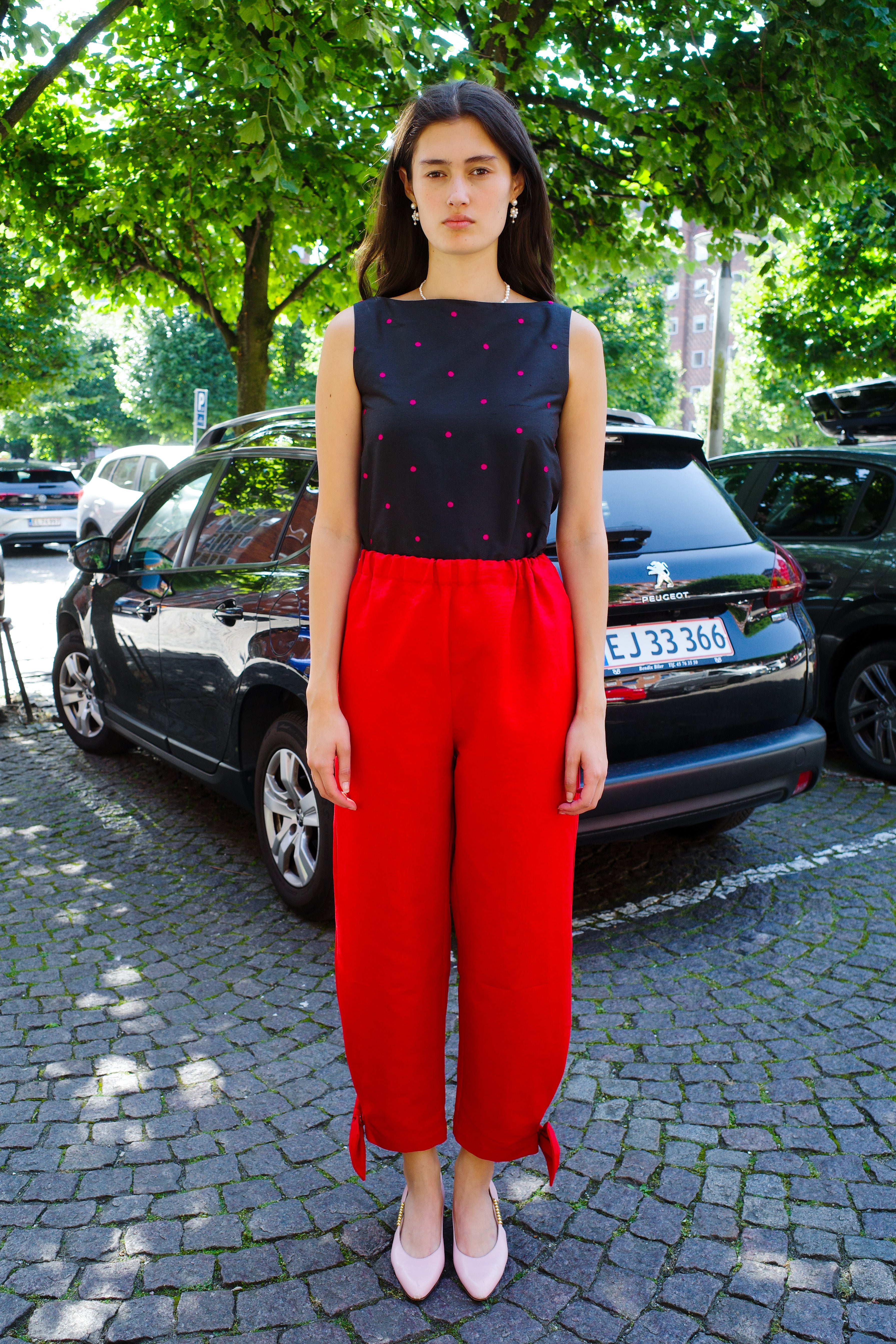 Coco Pants with Bows Red Linen