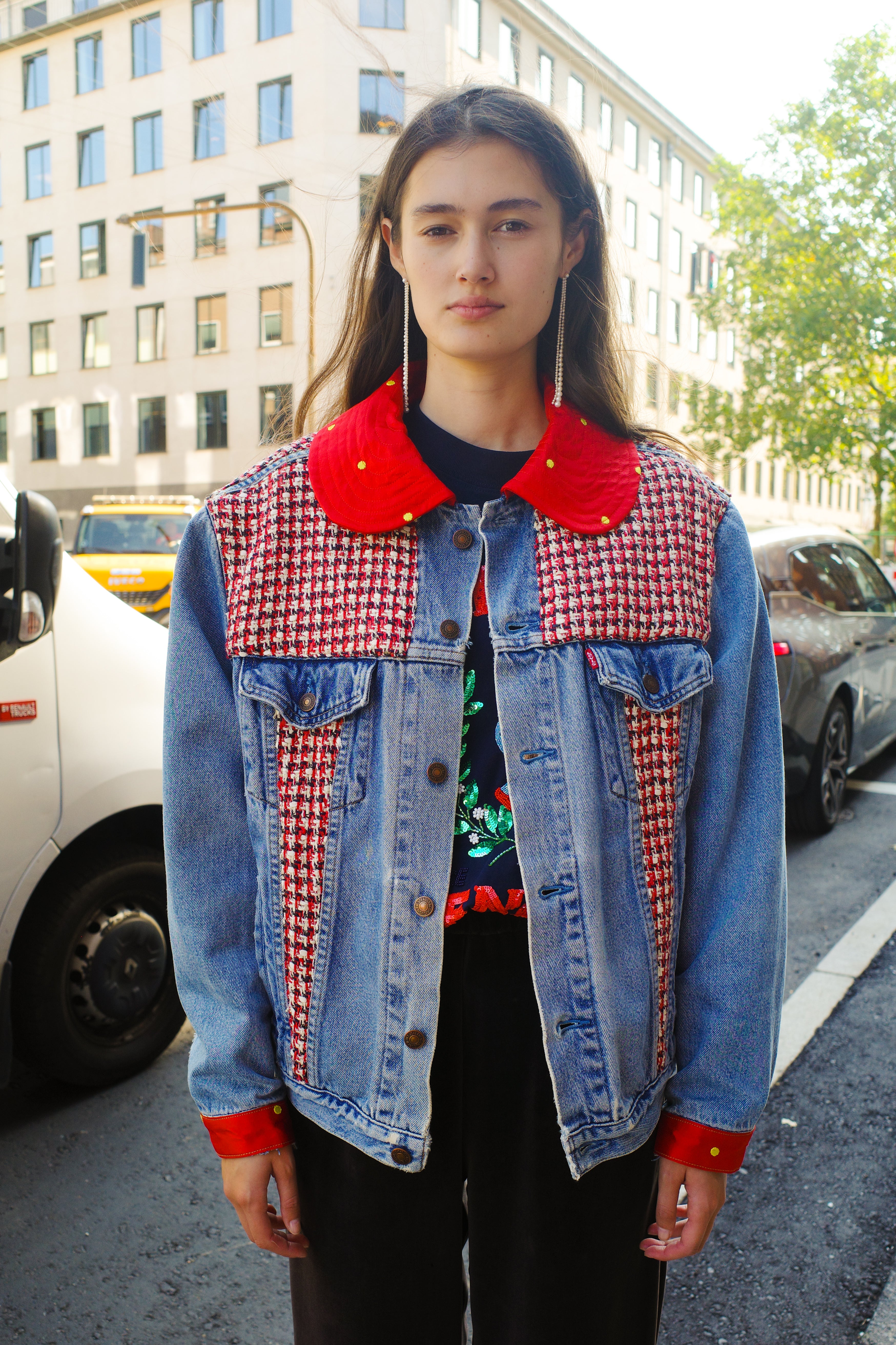 Upcycled Denim Jacket with deadstock Chanel fabric
