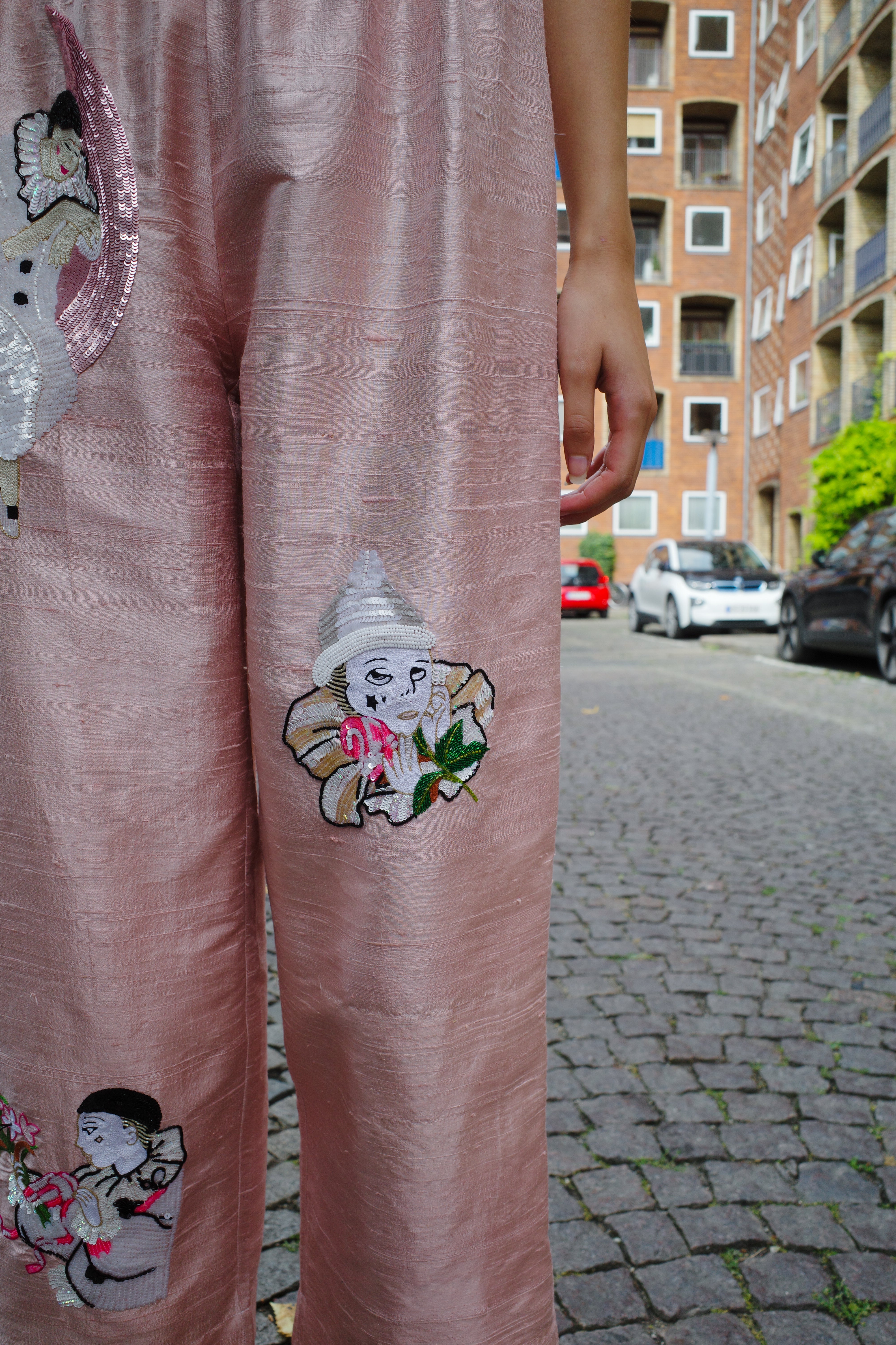 Coco Pants w. Embroidery Silk Taft pale pink  w. Embroidery