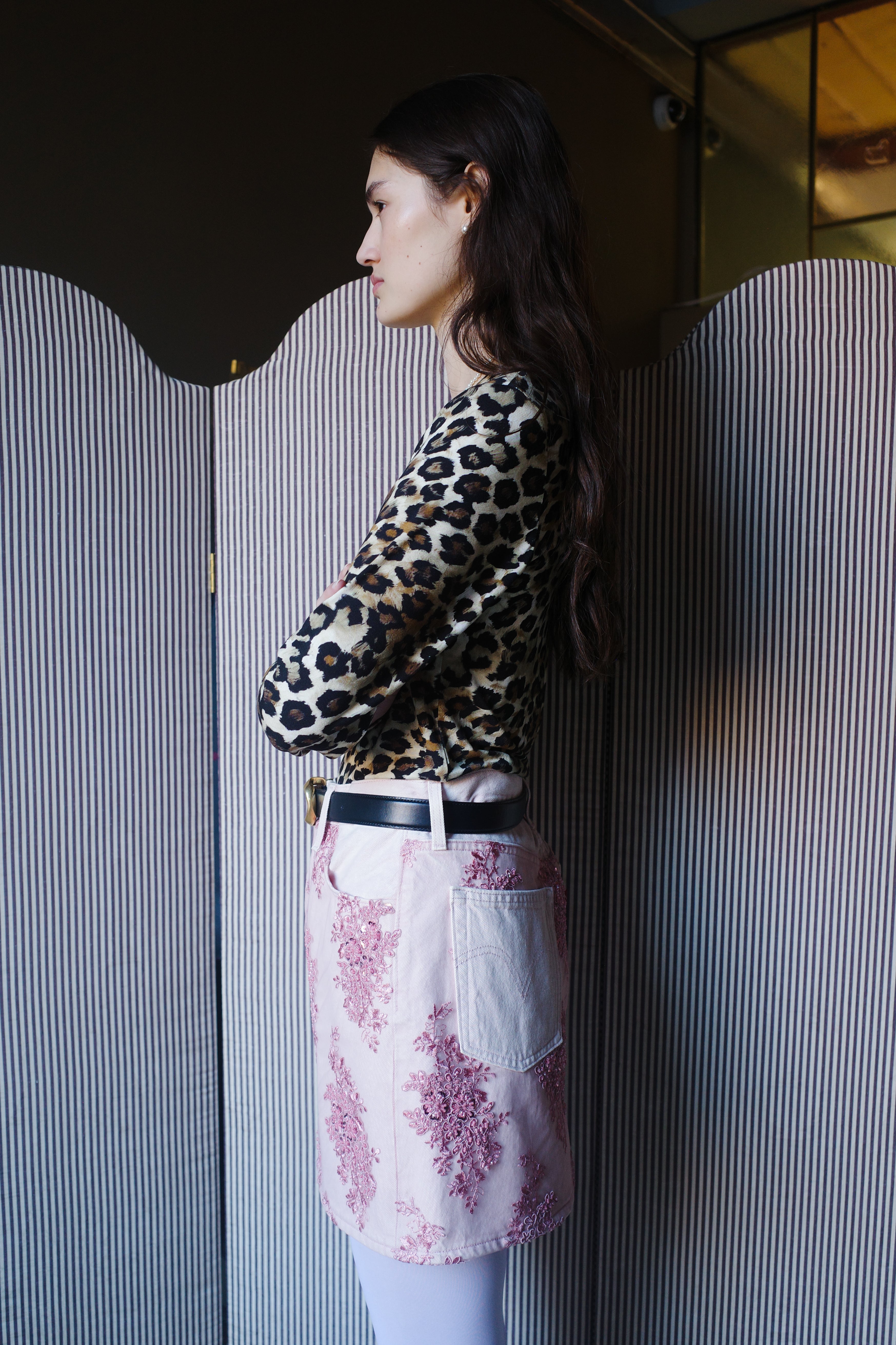 Upcycled Levi’s Denim Skirt with French Lace.