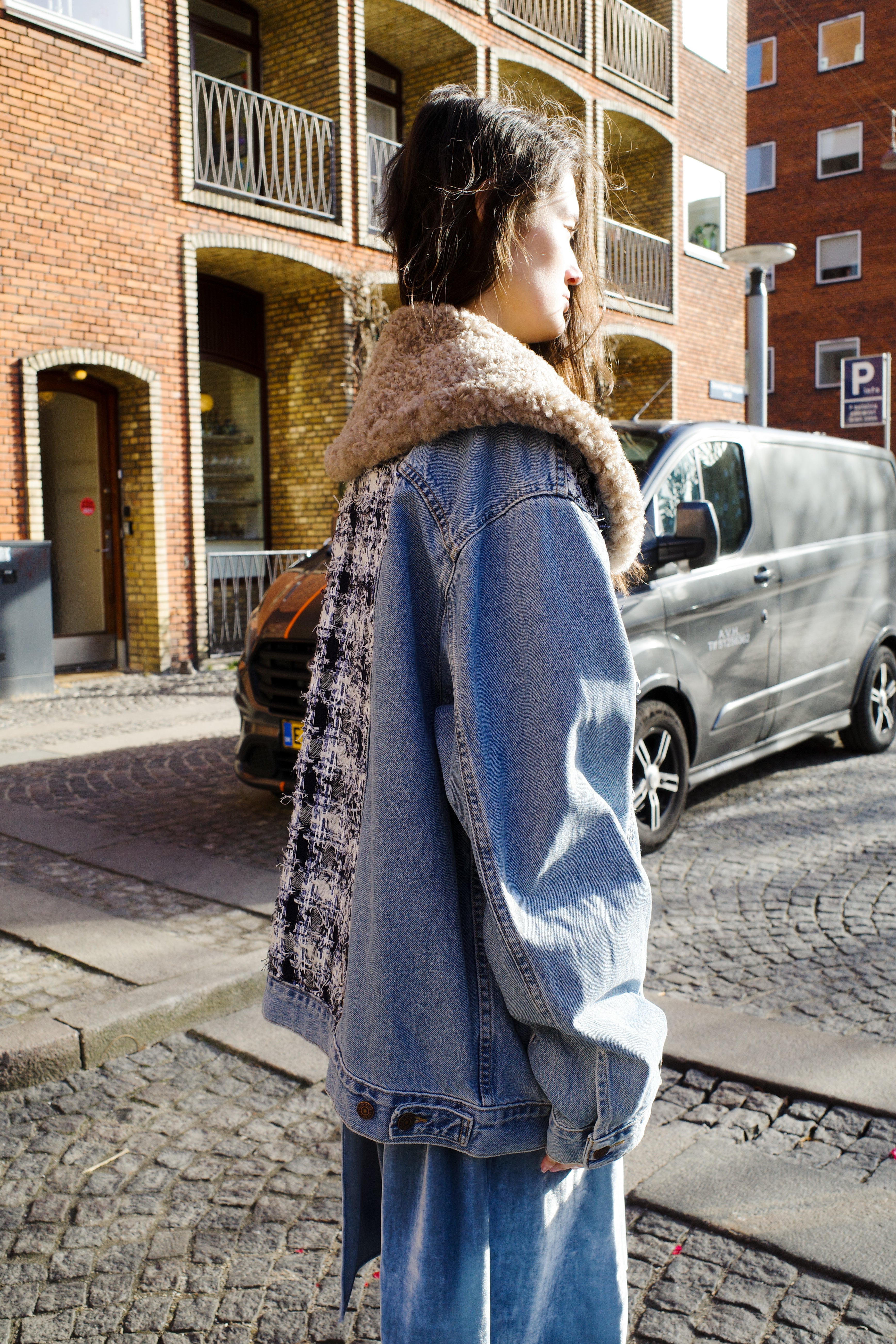Upcycled Denim Jacket with deadstock Chanel fabric