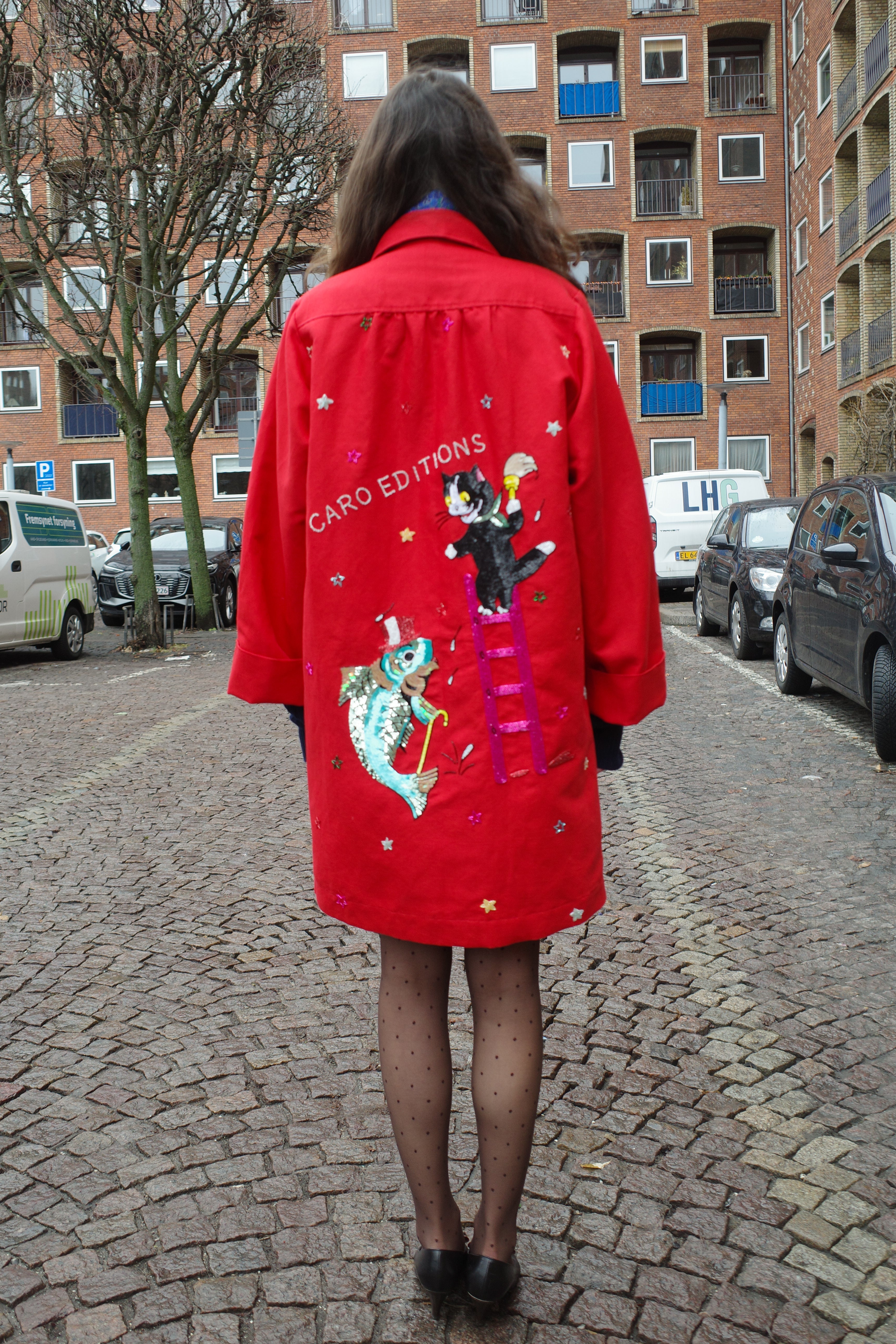 ANNA COAT COTTON RED - CAT ON LADDER