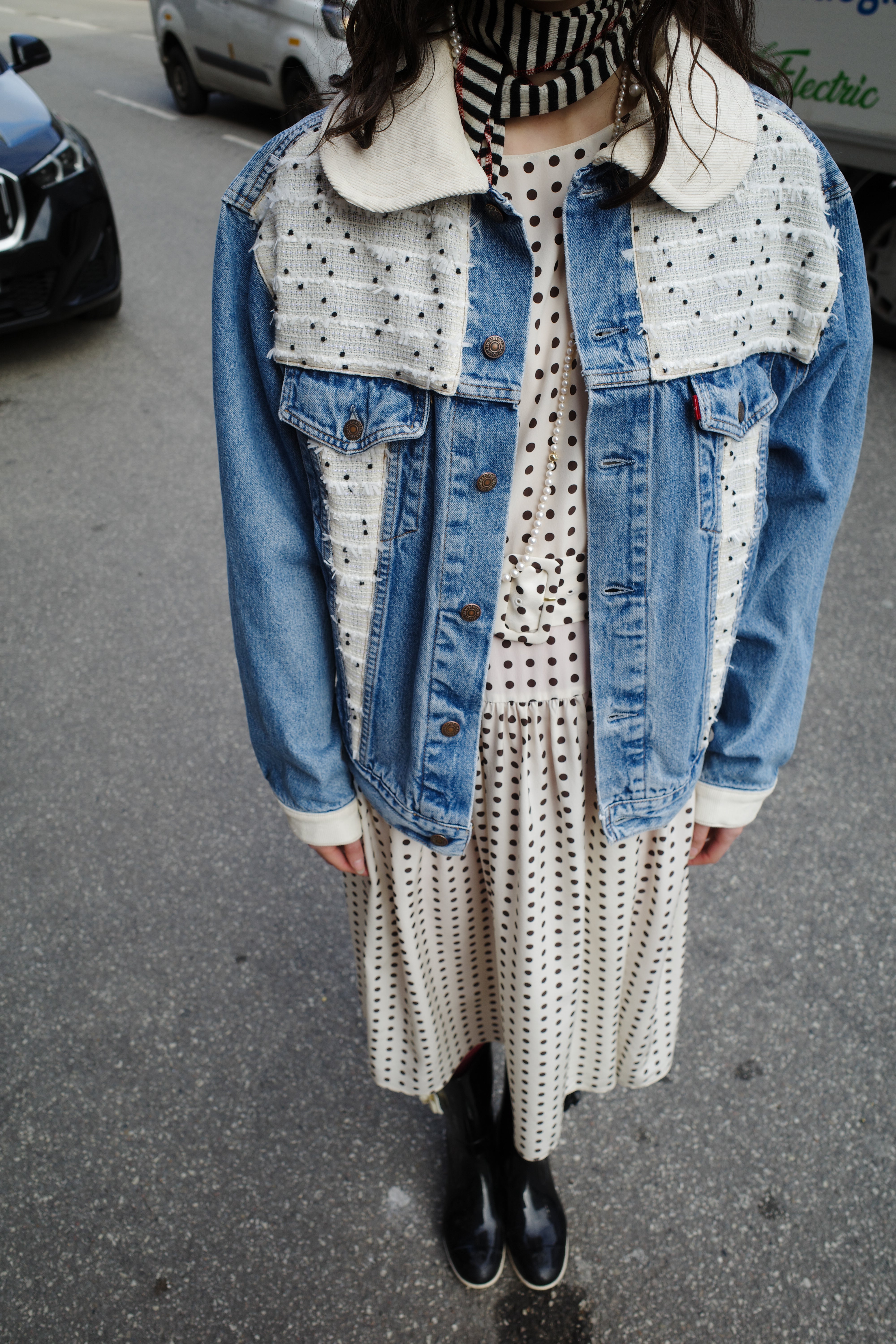 Upcycled Denim Jacket with deadstock Chanel fabric