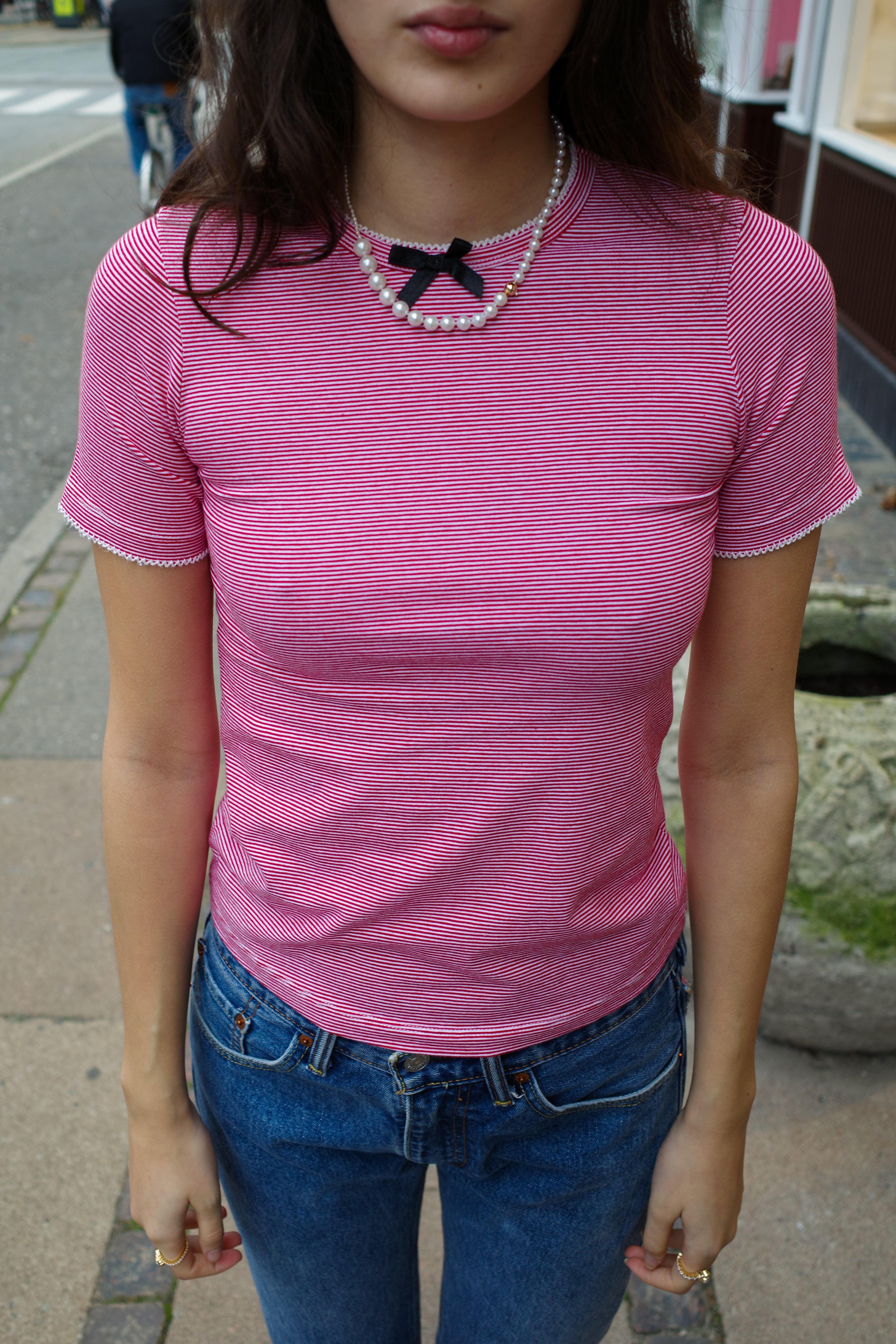 Caro T-shirt - Red White stripe