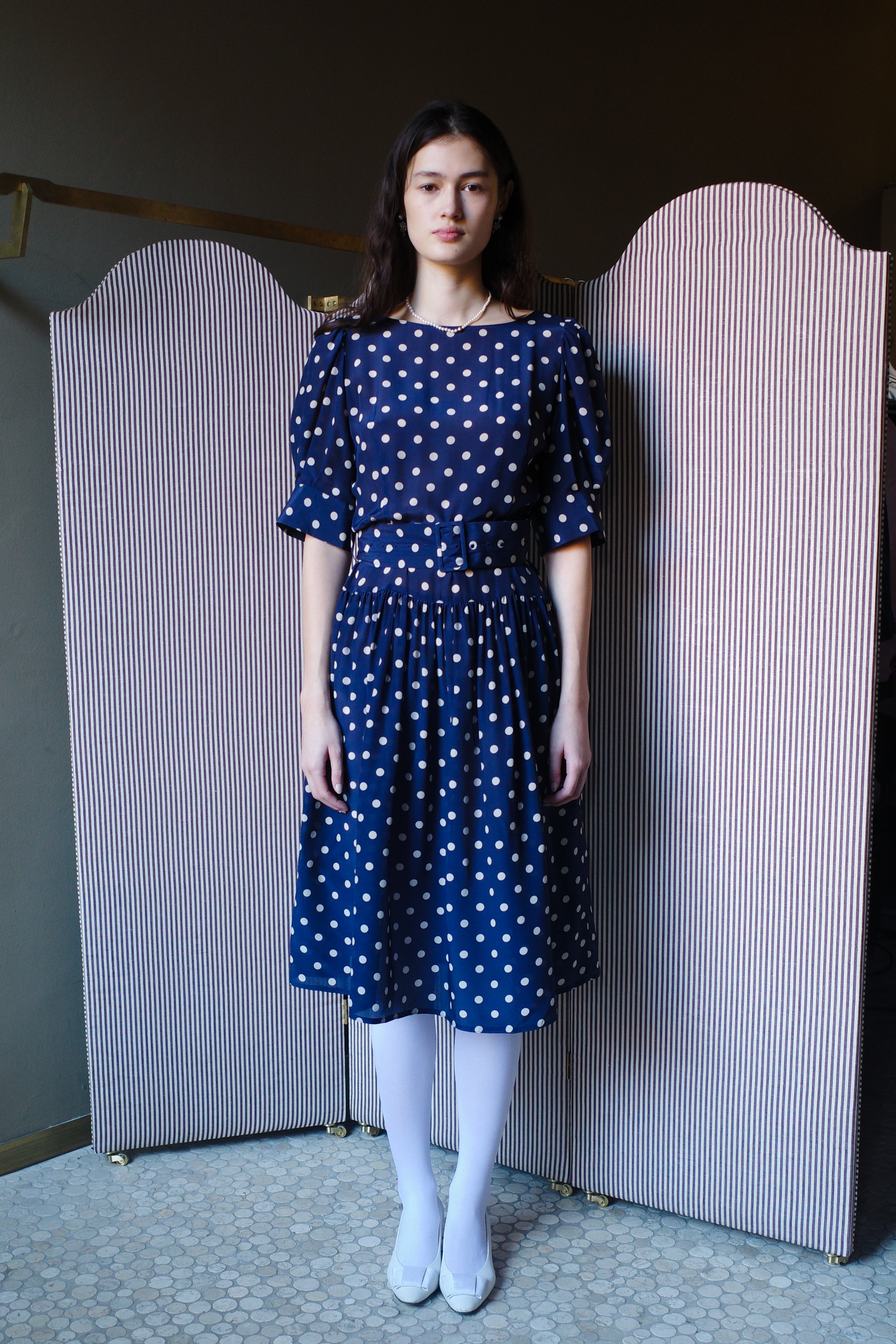 Bjorg Dress Silk Navy - White Dots