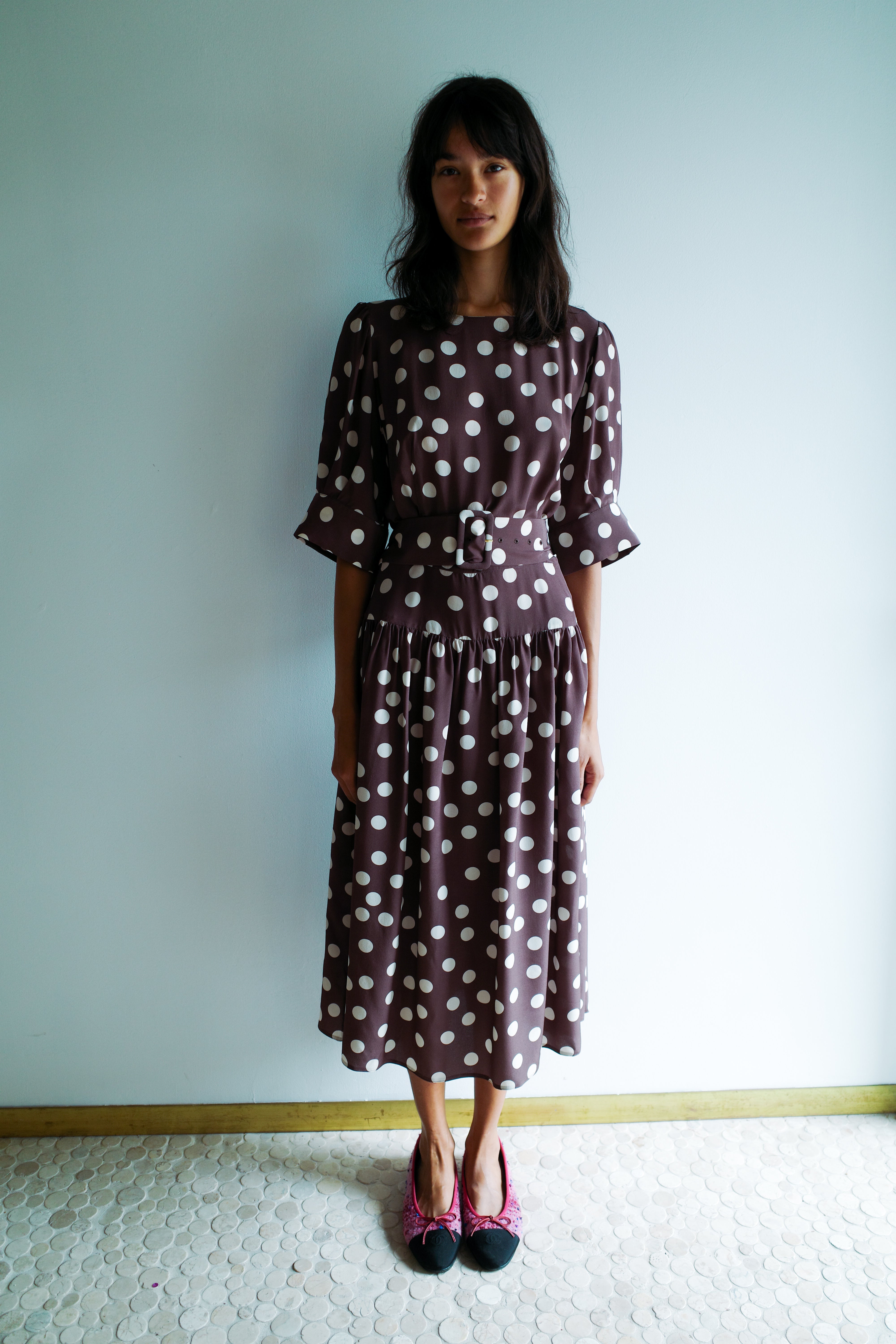 Bjorg dress - Brown w. Cream Dots