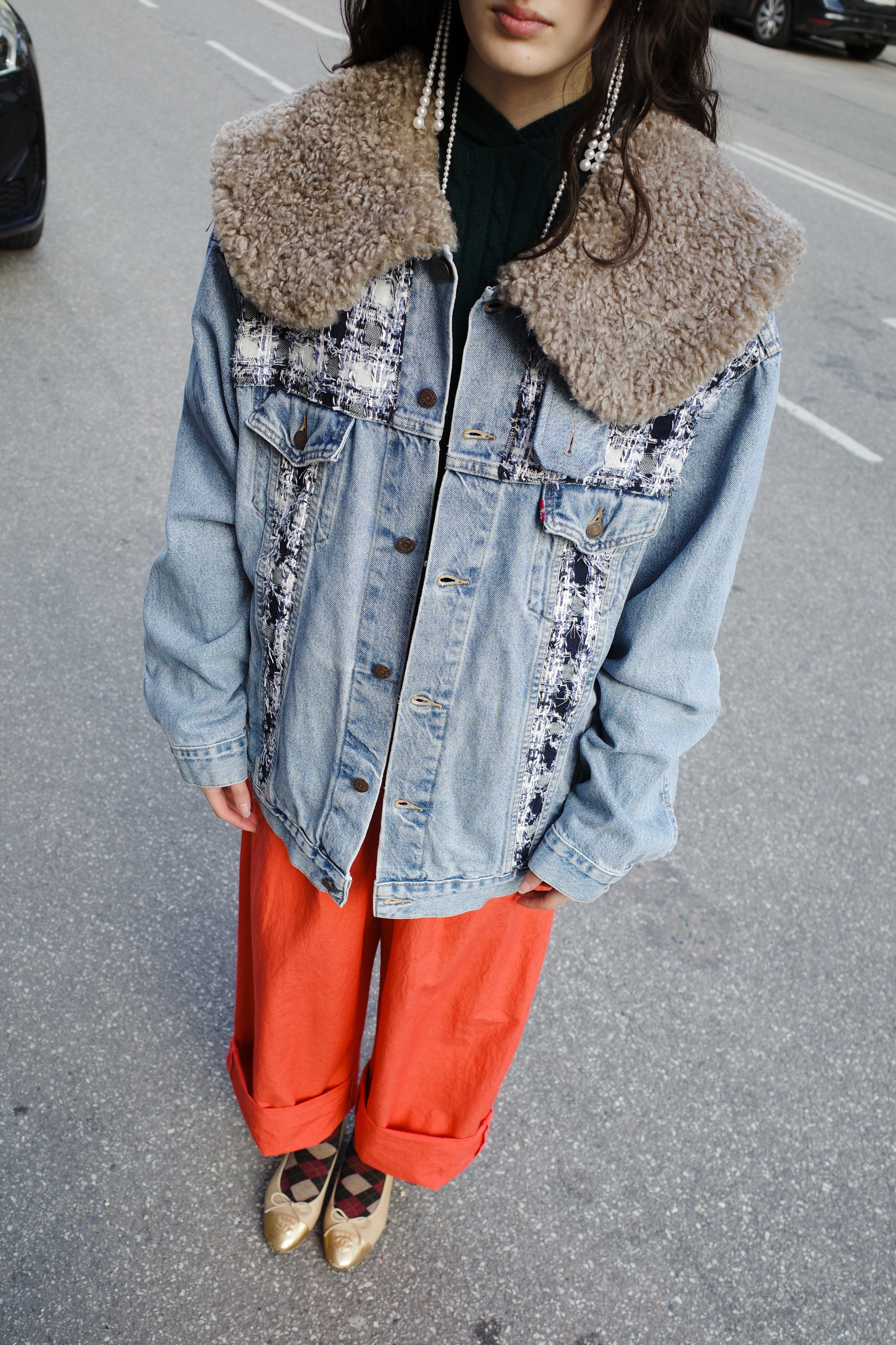 Upcycled Denim Jacket with deadstock Chanel fabric