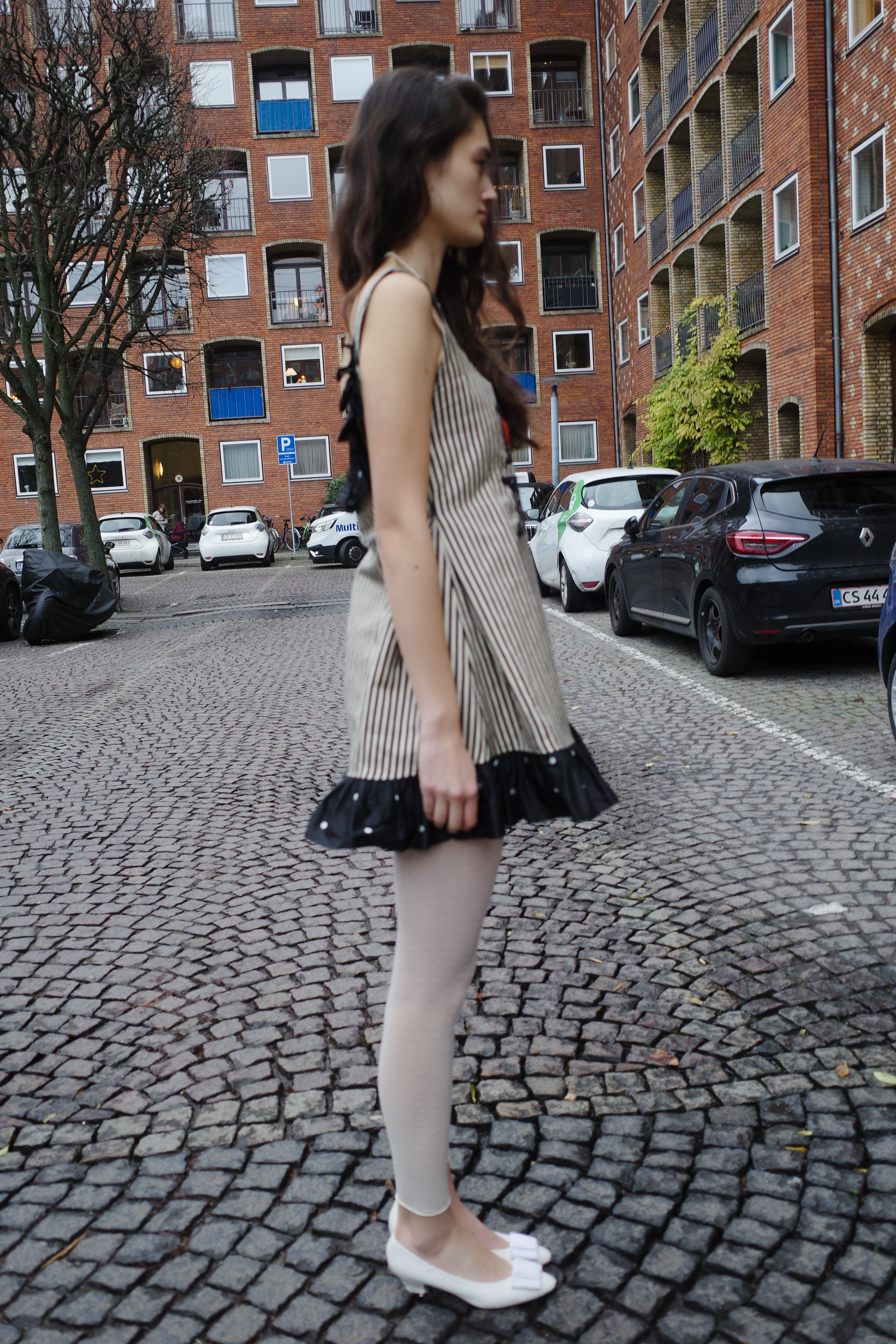 NINA DRESS LINEN MIX / SILK BLACK / WHITE STRIPES