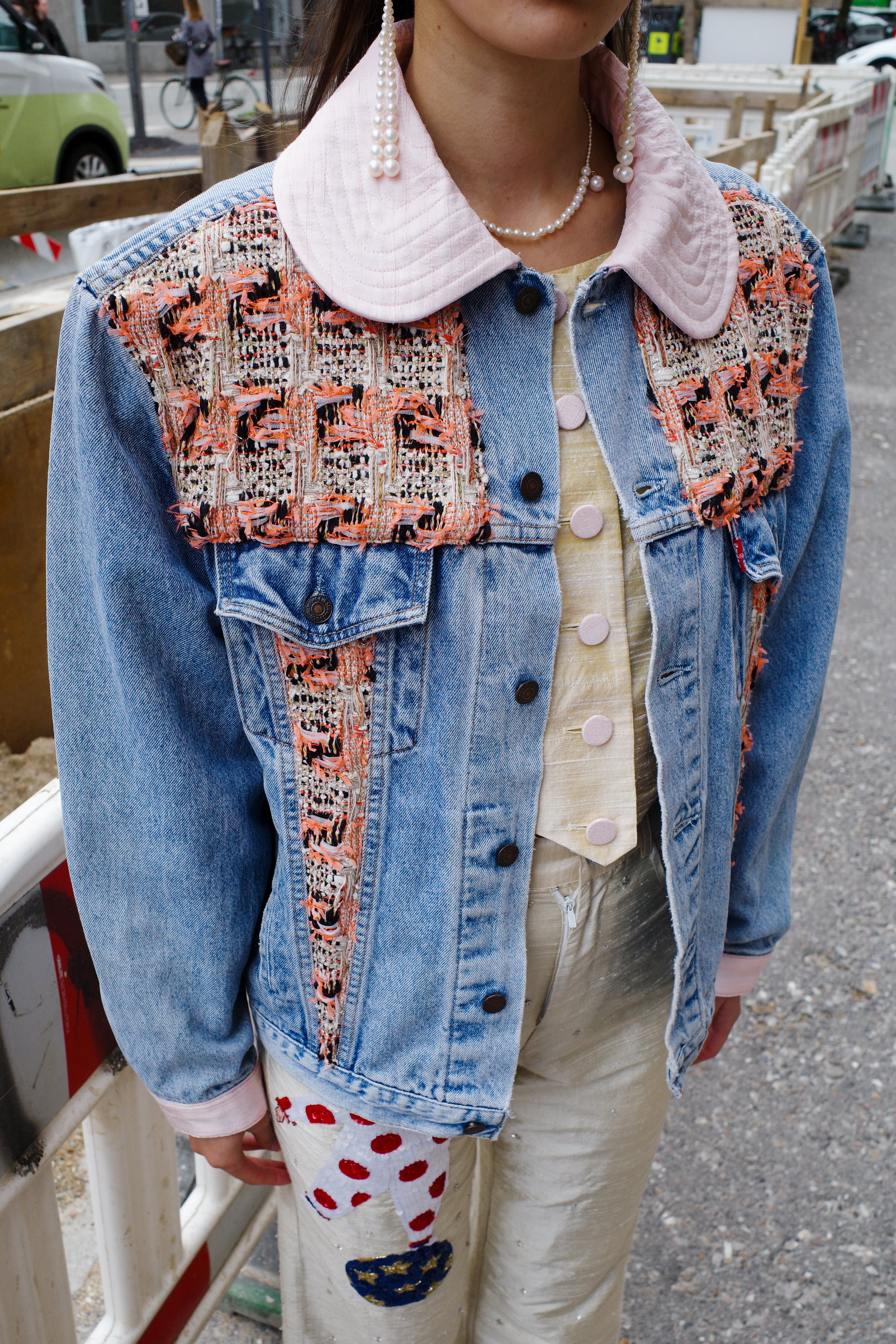 Upcycled Denim Jacket with deadstock Chanel fabric
