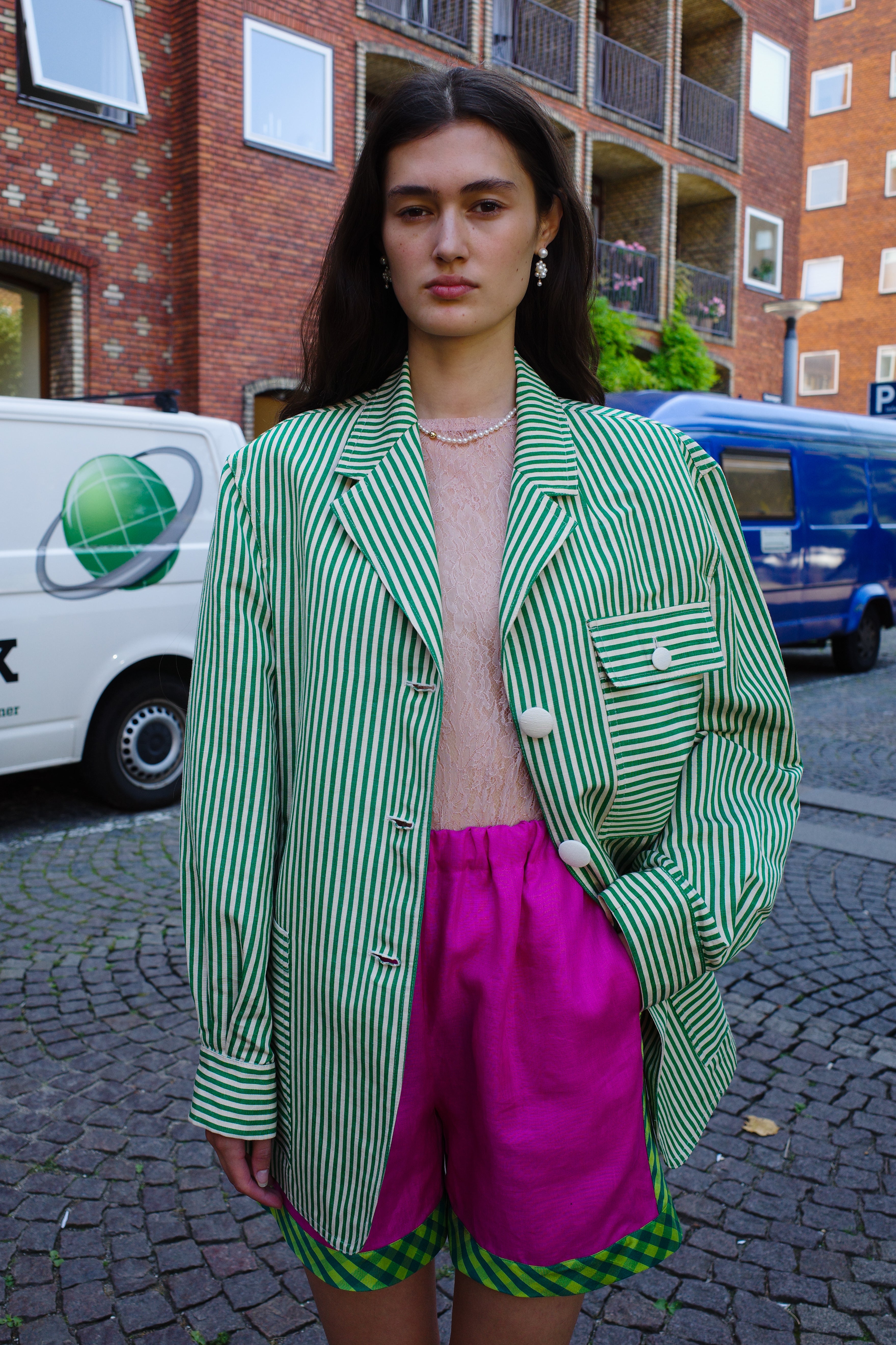Frederik Jacket Helena Blanche Green/White Stripe