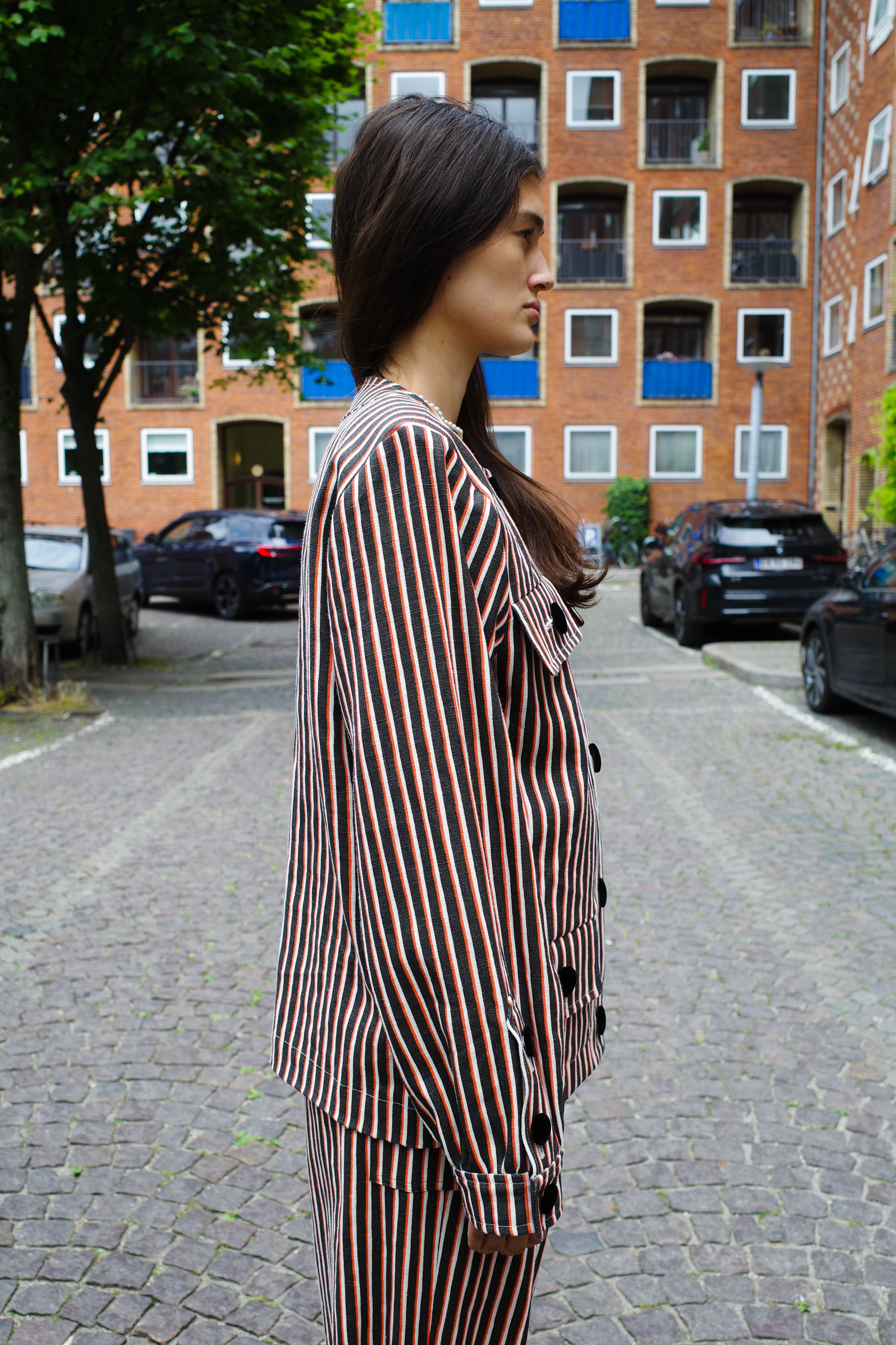 Iggy Jacket AW25 Linen/Cotton MIX Black/Orange/White Stripe