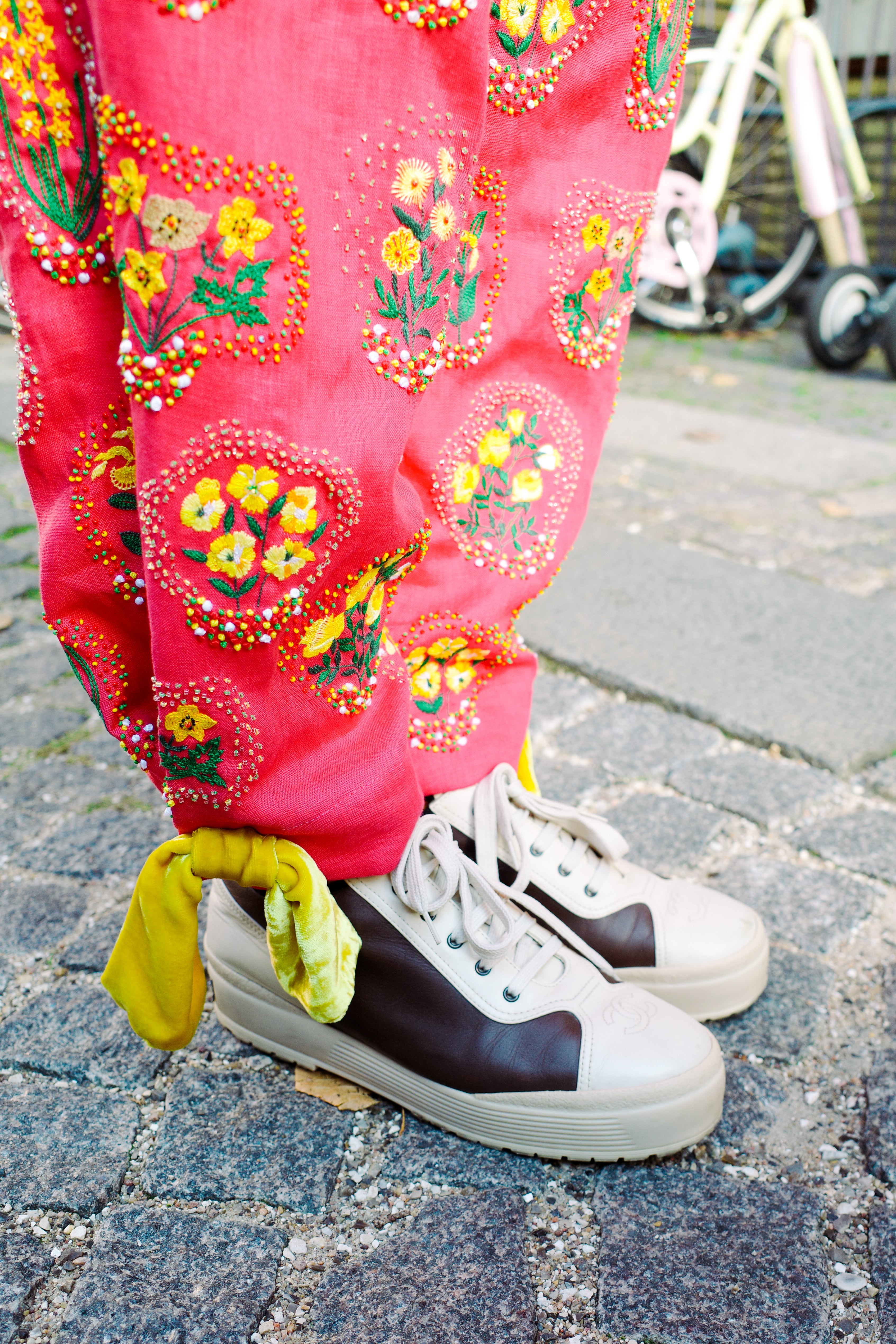Coco Pants - Red Yellow Flowers and Velvet Bows
