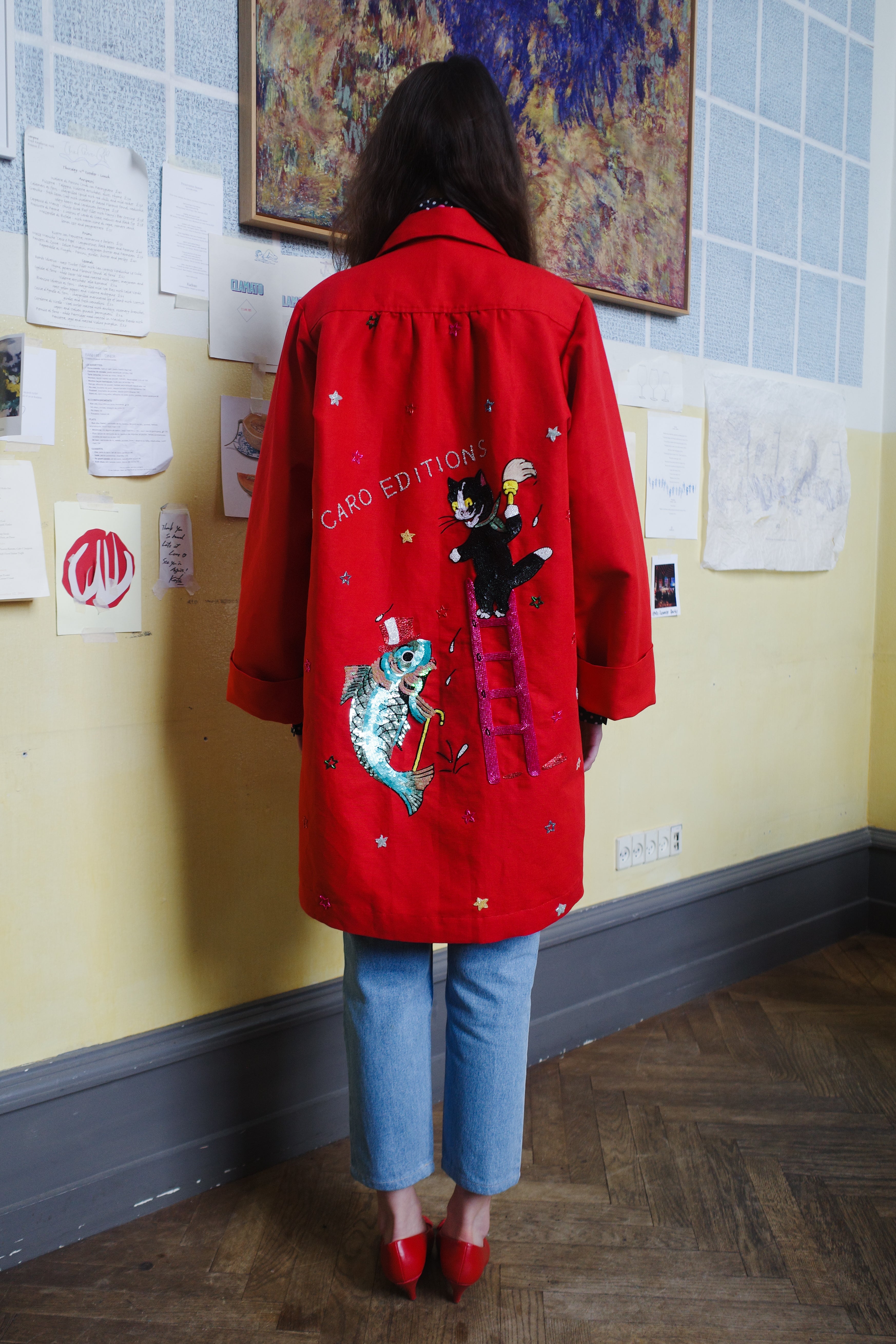 ANNA COAT COTTON RED - CAT ON LADDER