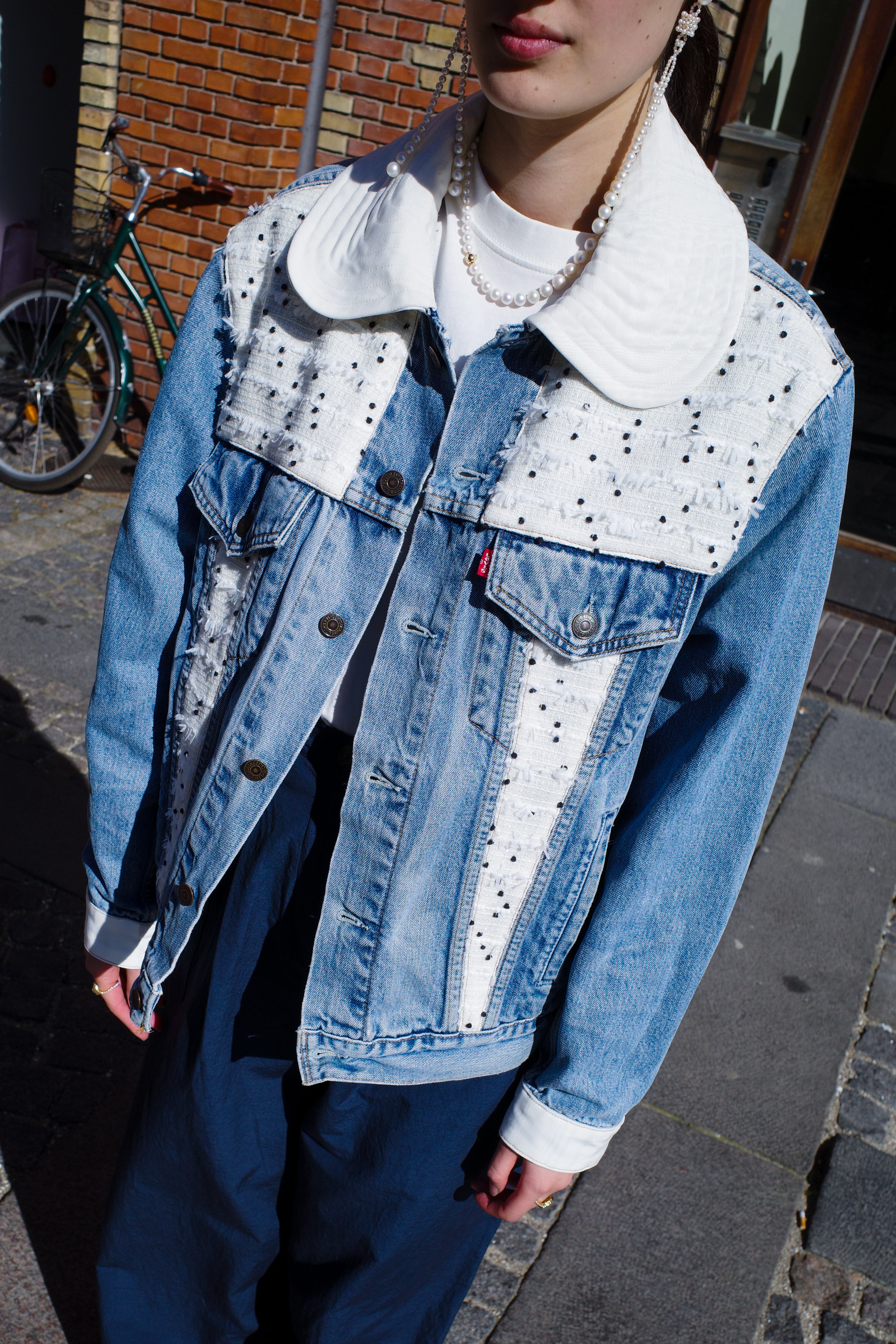 Upcycled Denim Jacket with deadstock Chanel fabric