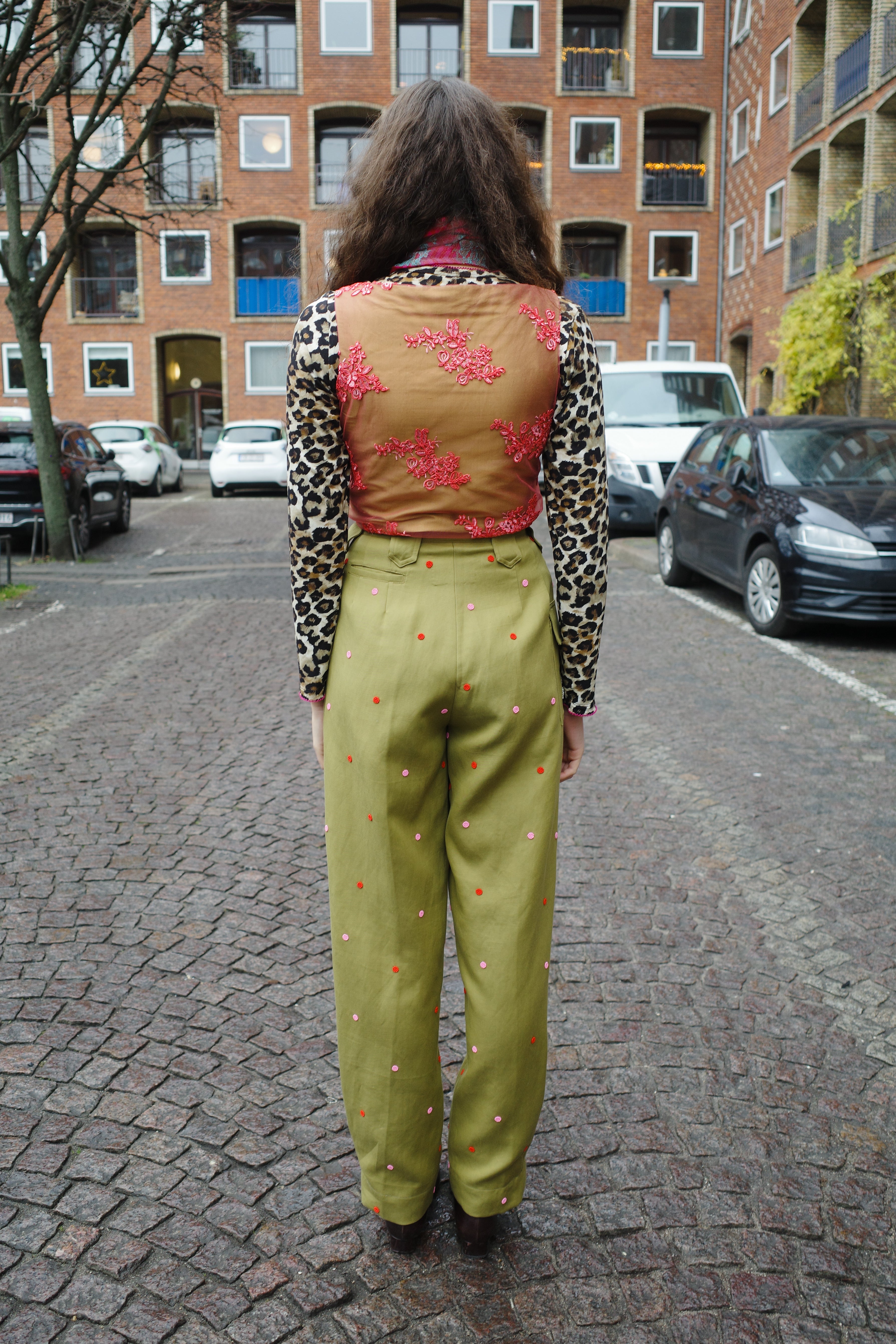 BEATRICE PANTS COTTON GREEN DOTS