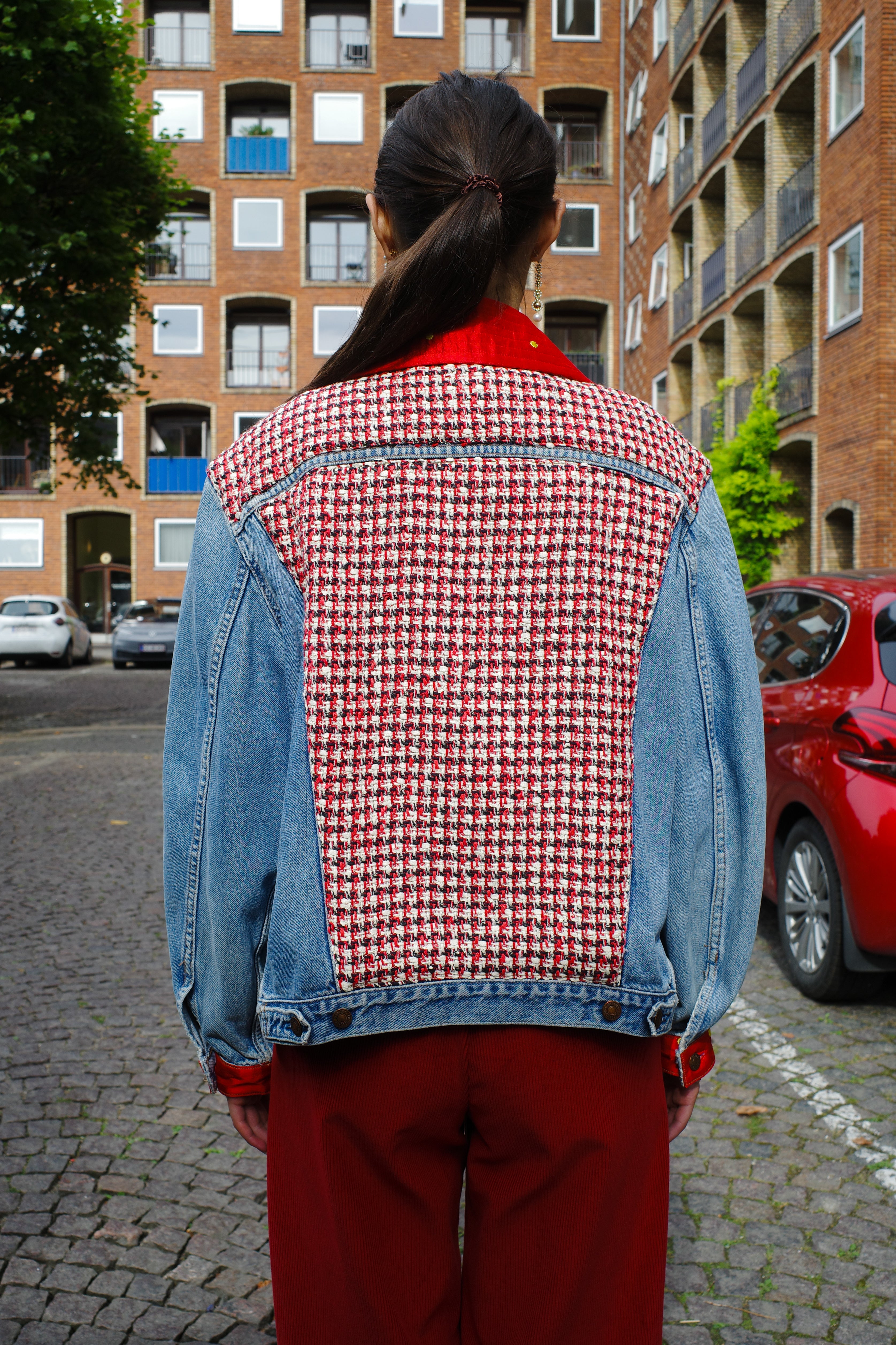 Upcycled Denim Jacket with deadstock Chanel fabric