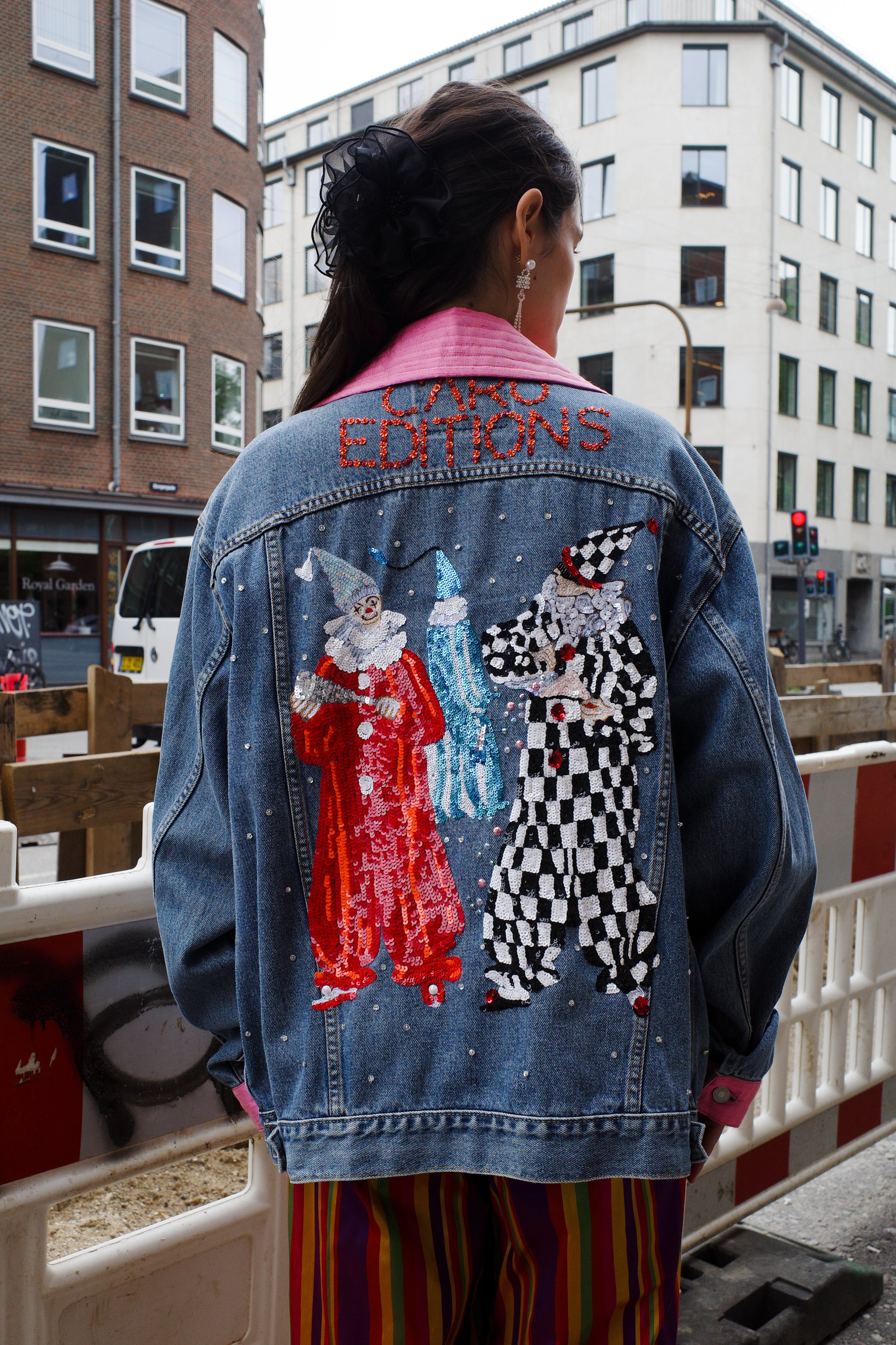 Upcycled Denim Jacket - Circus Clowns