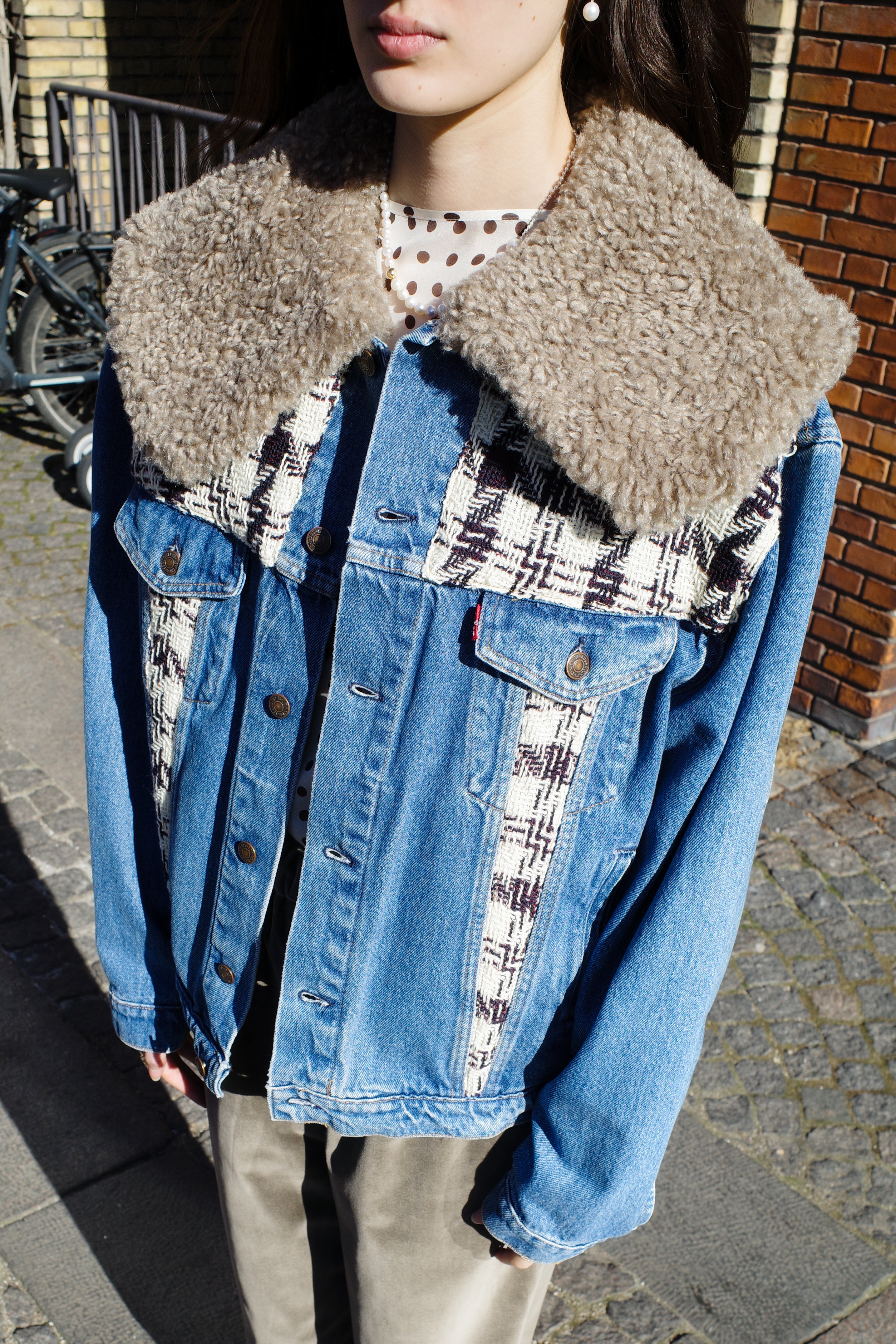 Upcycled Denim Jacket with deadstock Chanel fabric