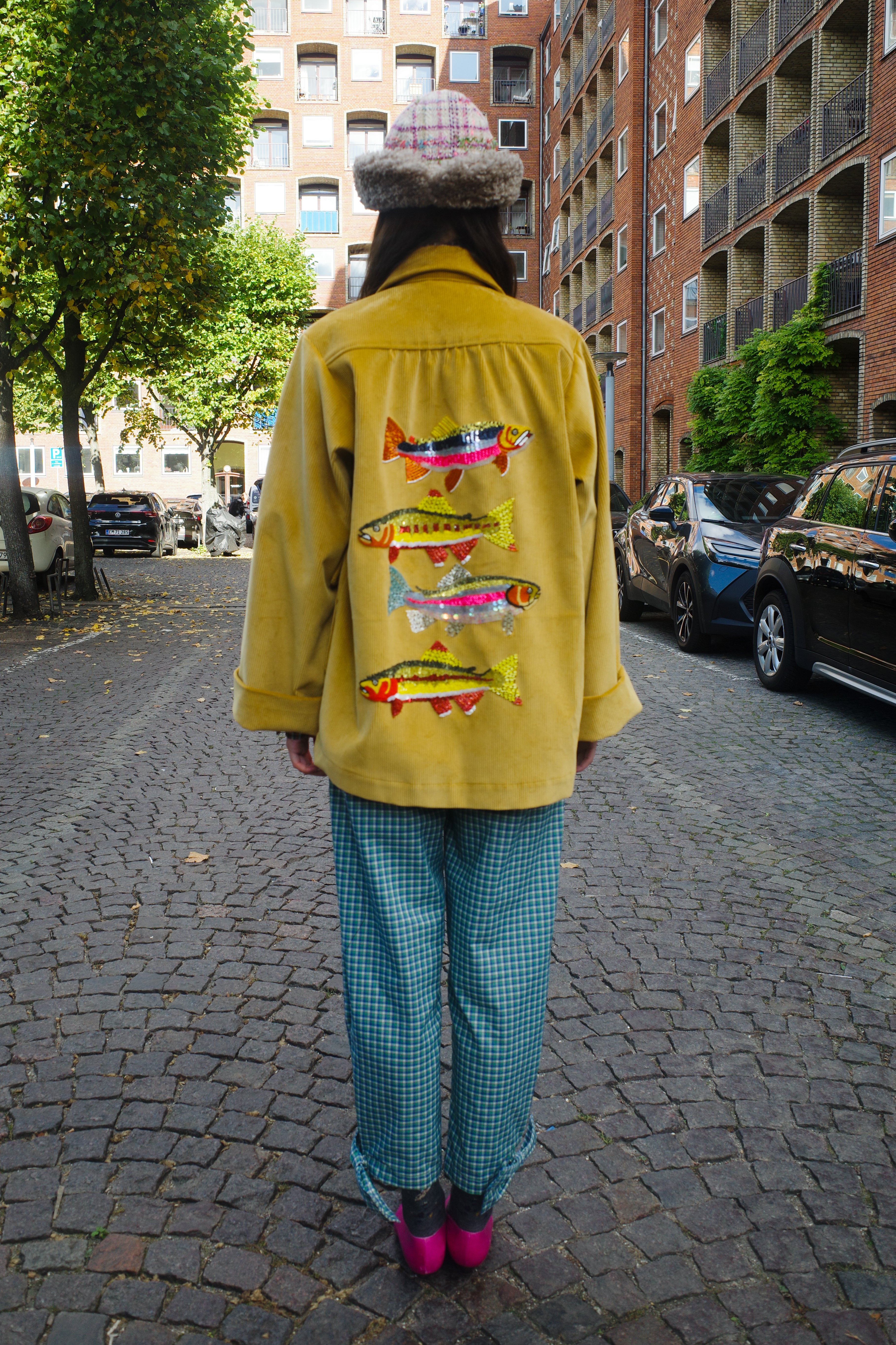 Ana Coat – corduroy fish embroidery