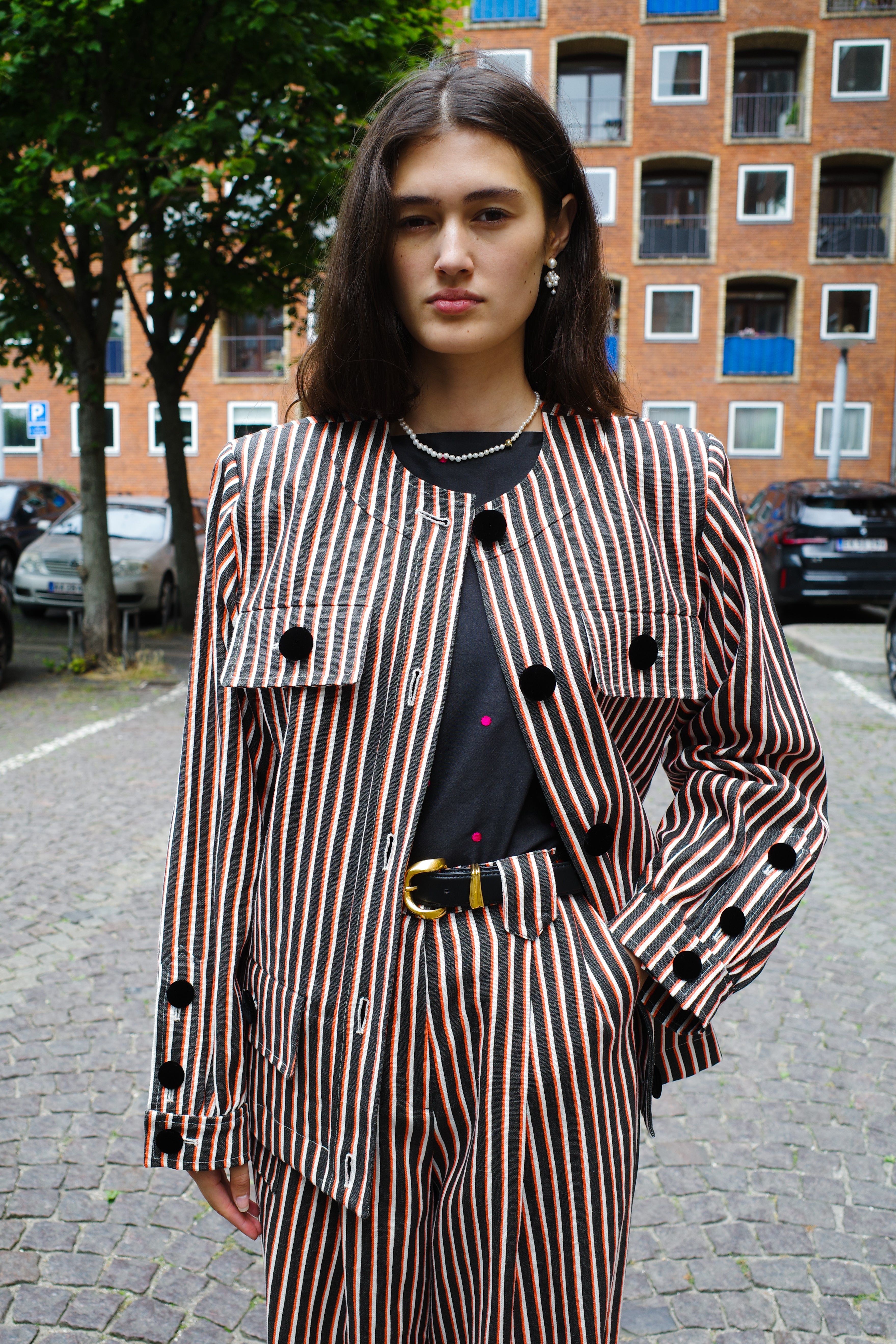 Iggy Jacket AW25 Linen/Cotton MIX Black/Orange/White Stripe