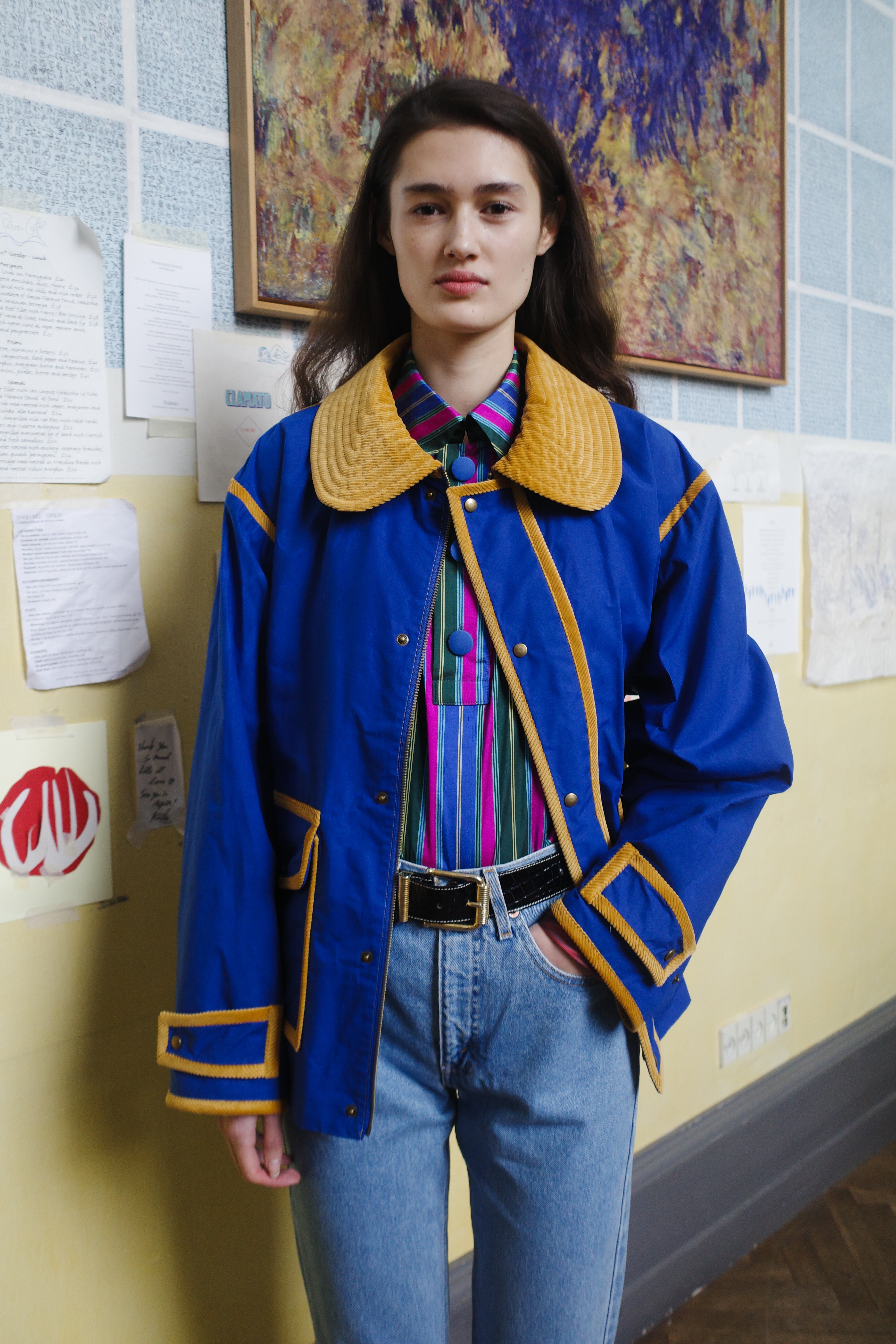 HARRIET JACKET COATED COTTON BLUE / CORN PIPINGS