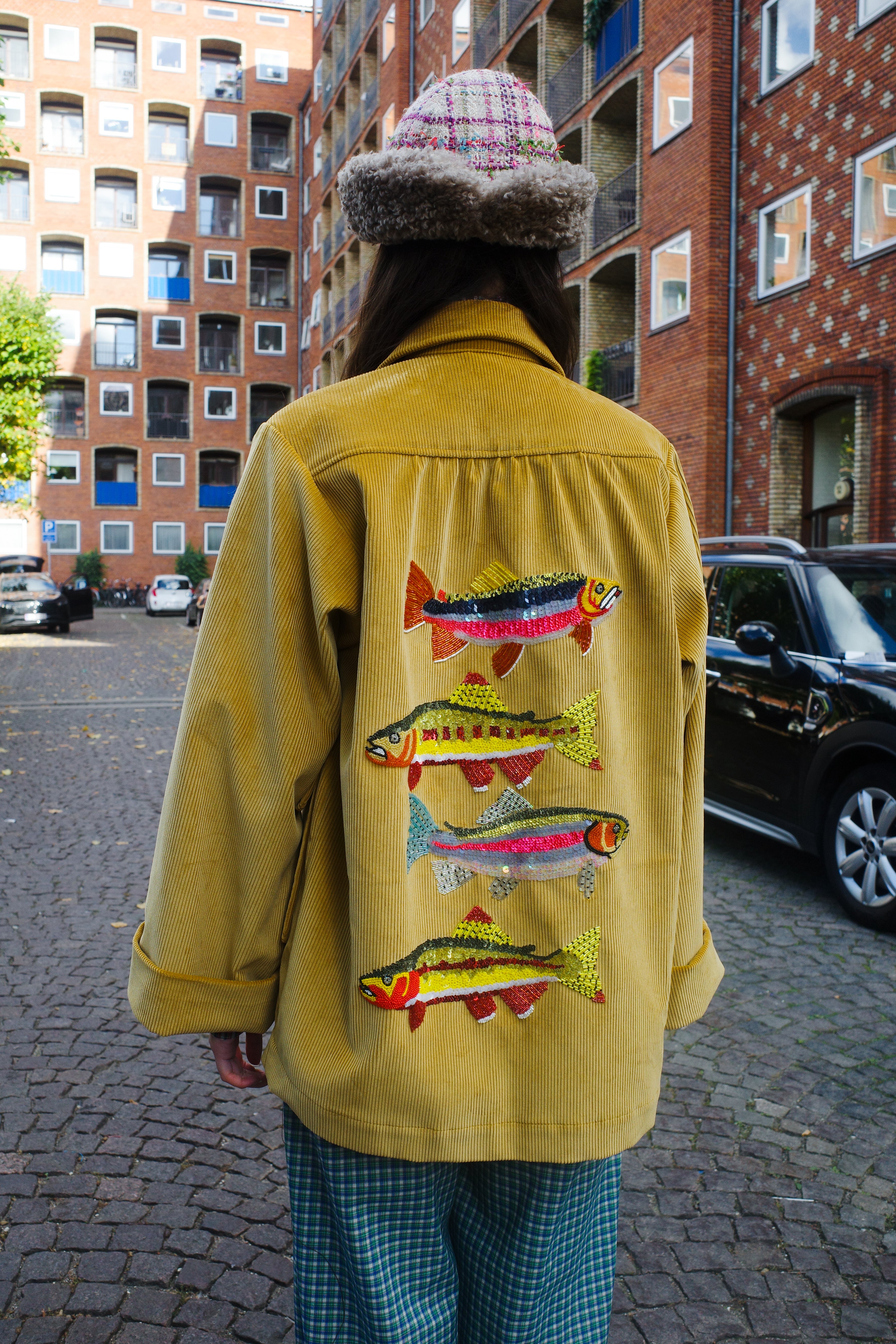 Ana Coat – corduroy fish embroidery