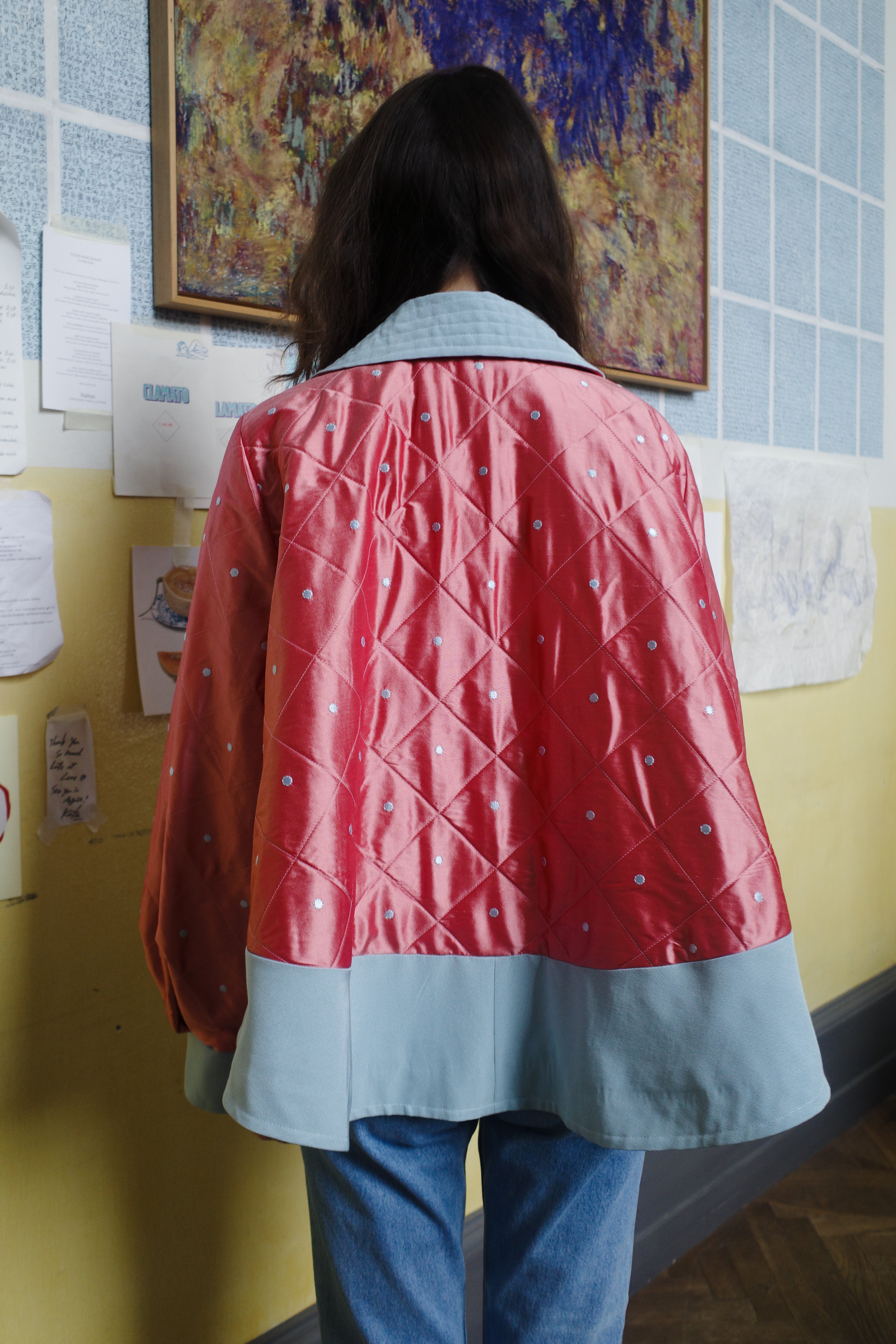 DAISY JACKET SILK PEACH BLUE DOTS