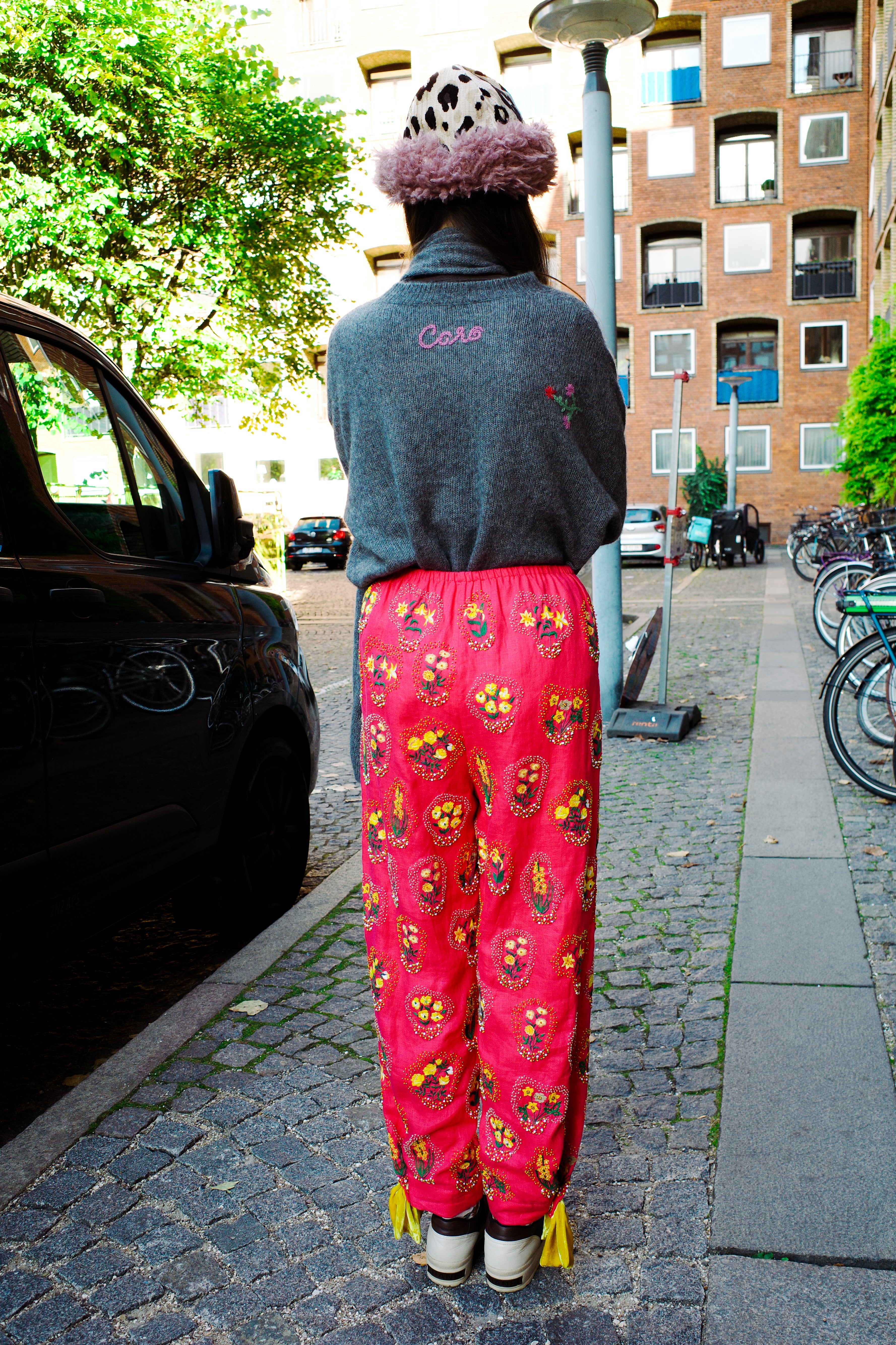 Coco Pants - Red Yellow Flowers and Velvet Bows