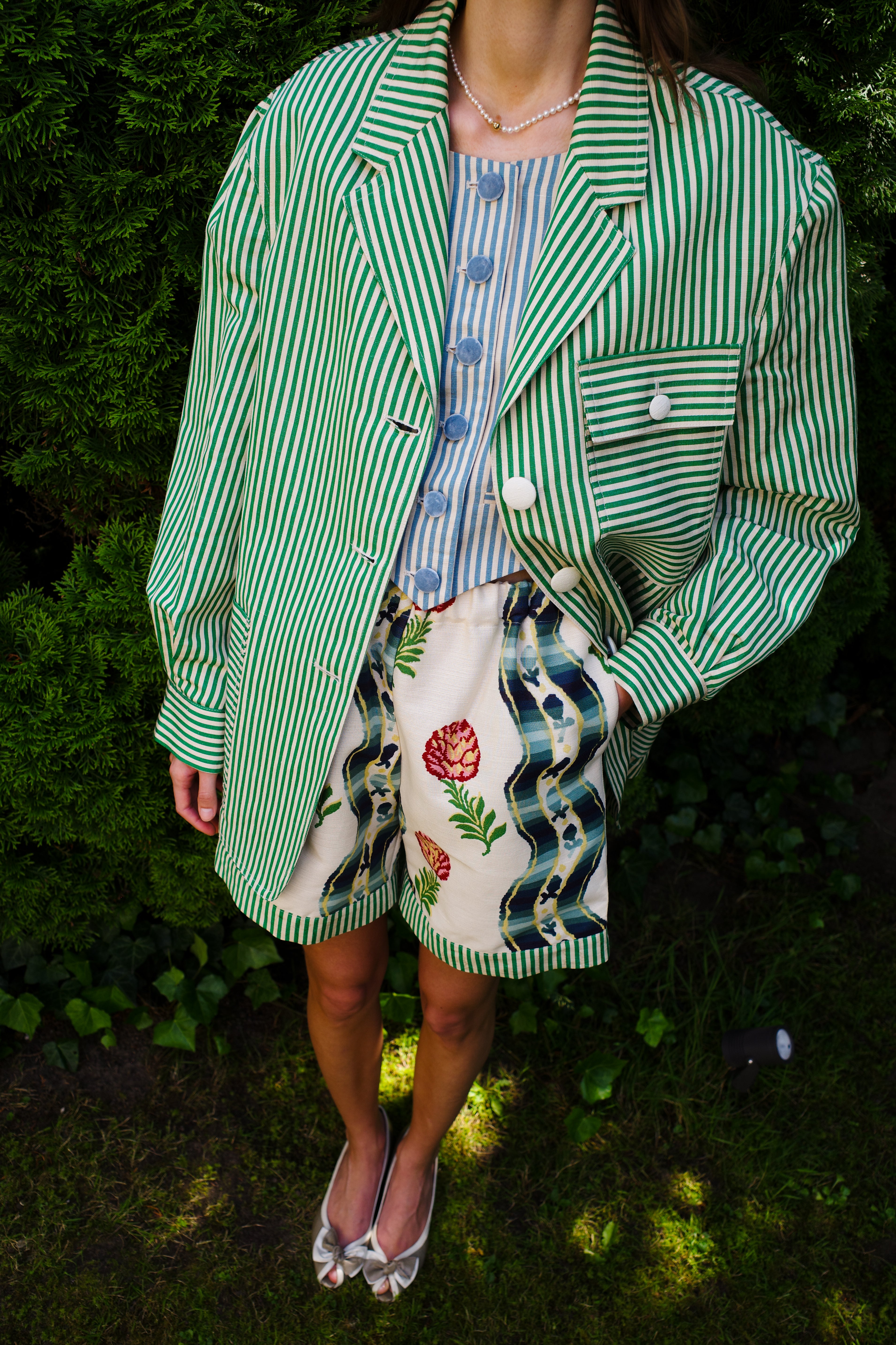 Frederik Jacket Helena Blanche Green/White Stripe