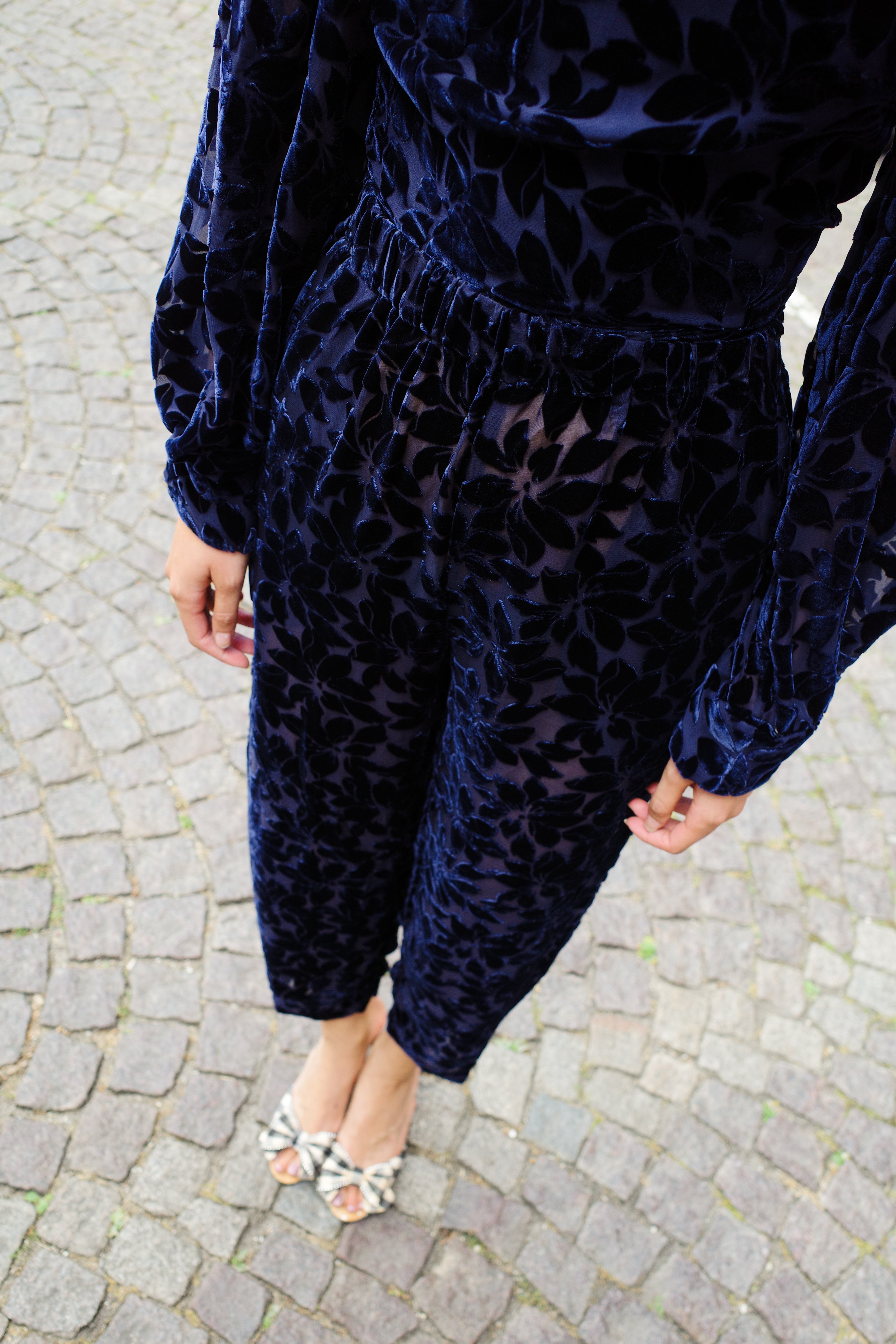 Coco Pants w. Bows Floral Velvet Midnight Blue