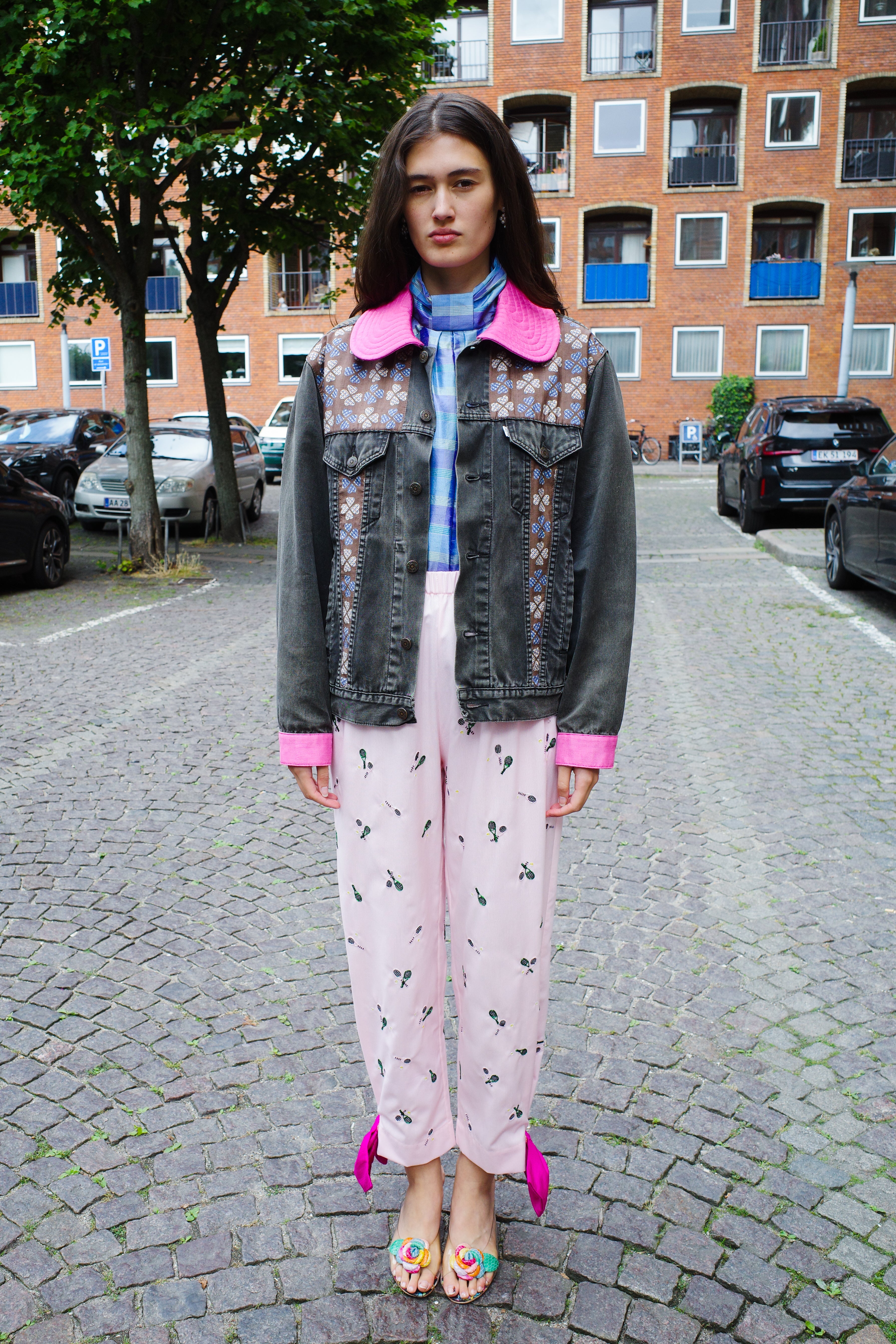 Upcycled Denim Jacket with deadstock Vintage Yves Saint Laurent fabric