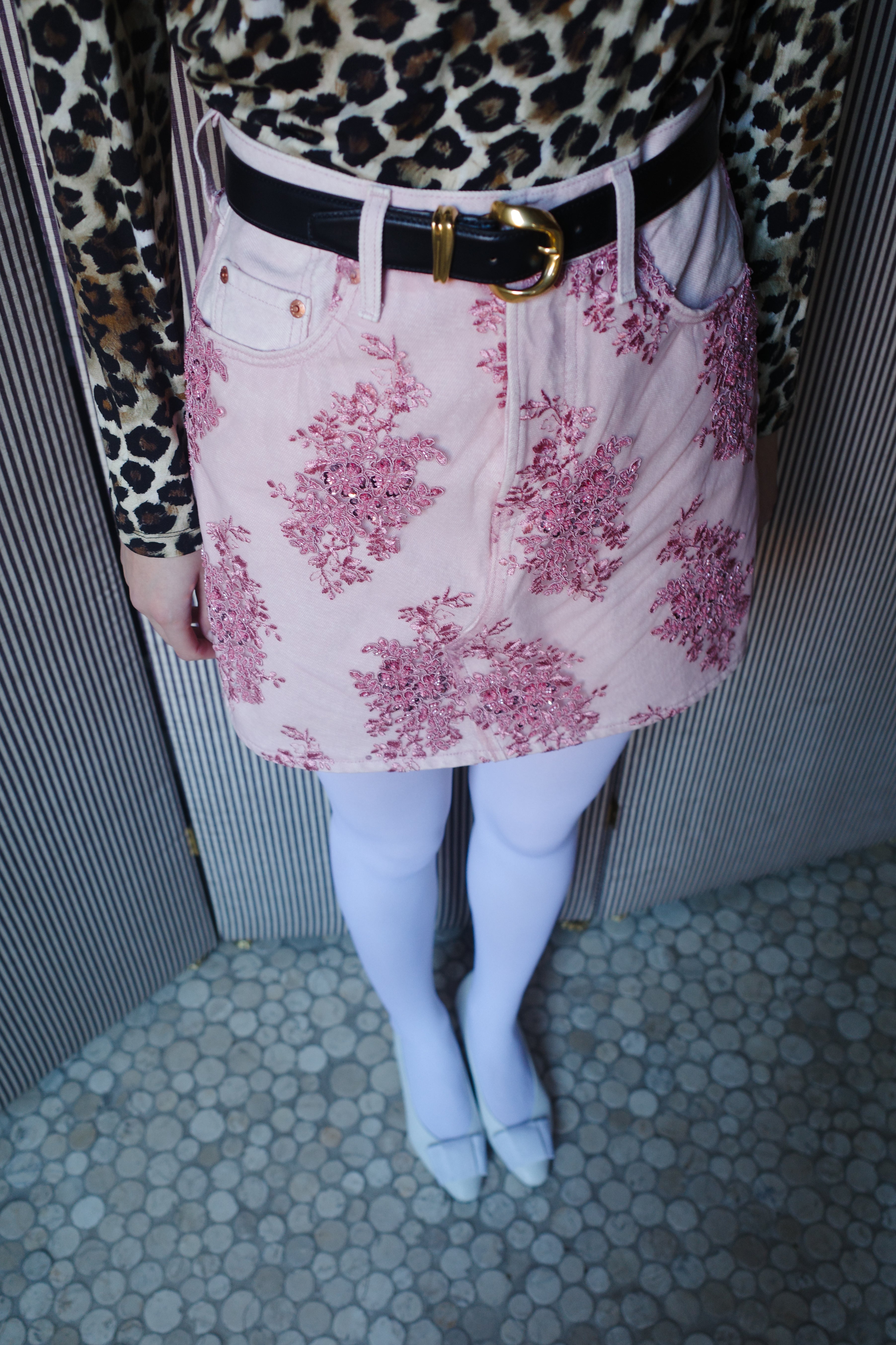 Upcycled Levi’s Denim Skirt with French Lace.