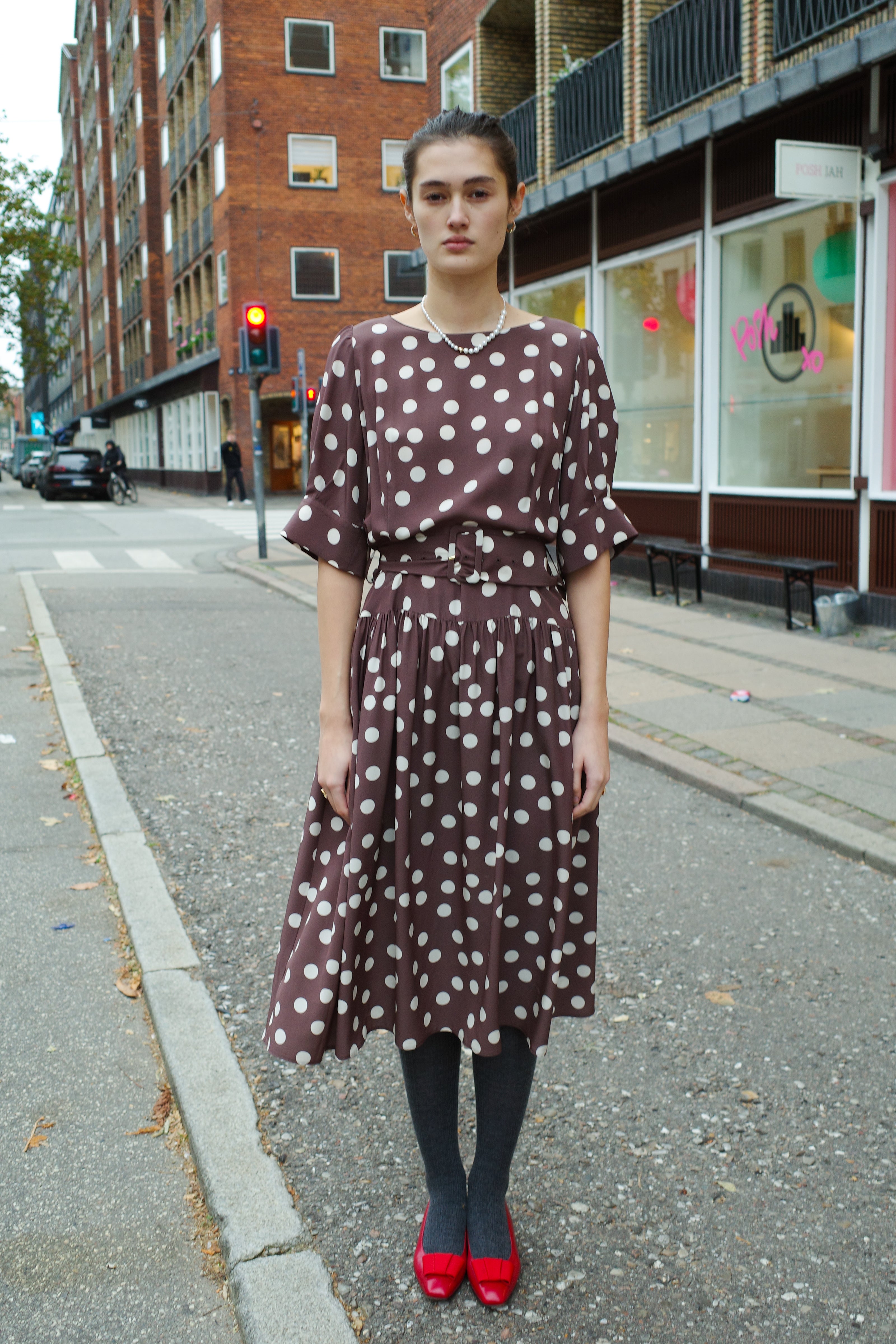 Bjorg dress - Brown w. Cream Dots