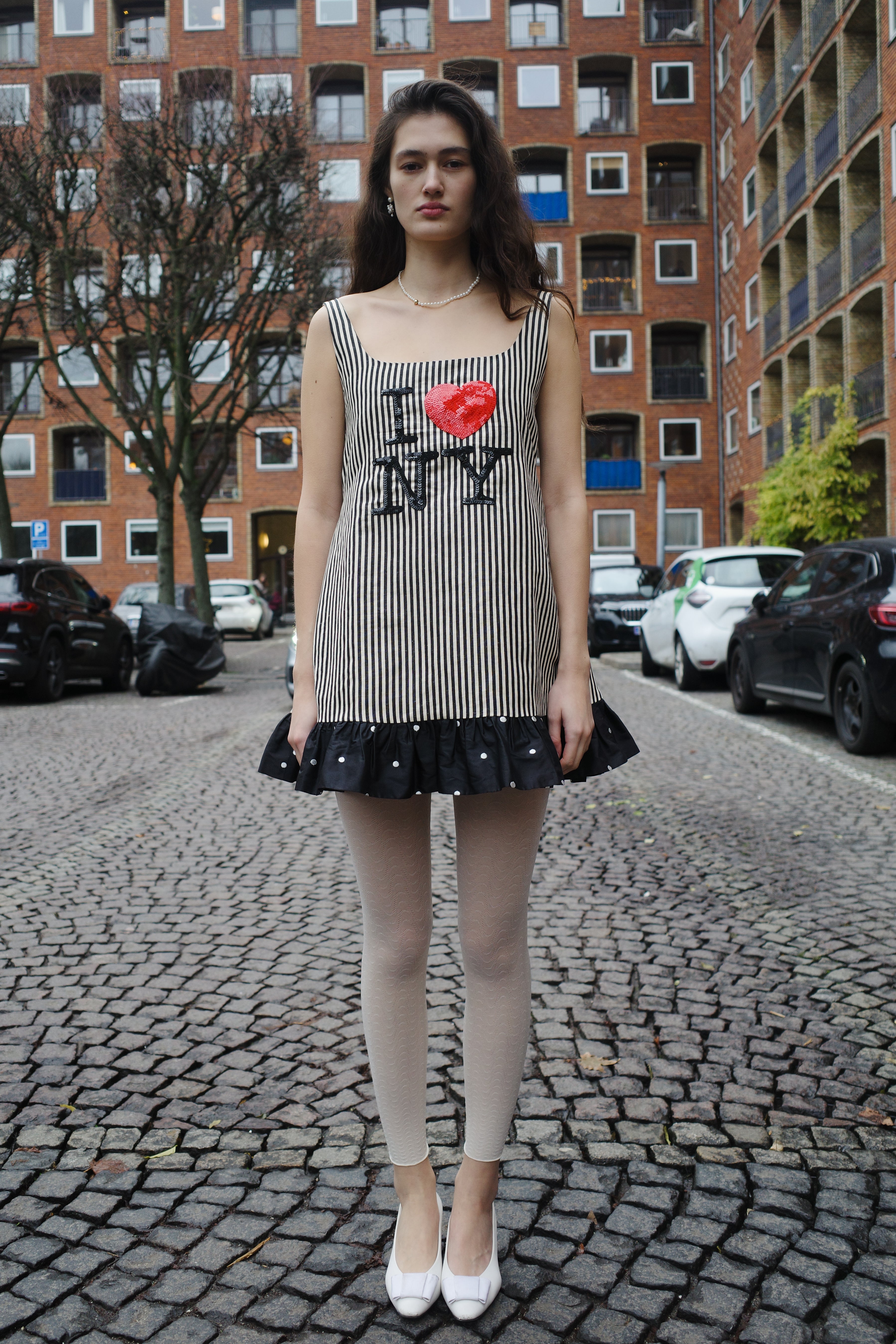 NINA DRESS LINEN MIX / SILK BLACK / WHITE STRIPES