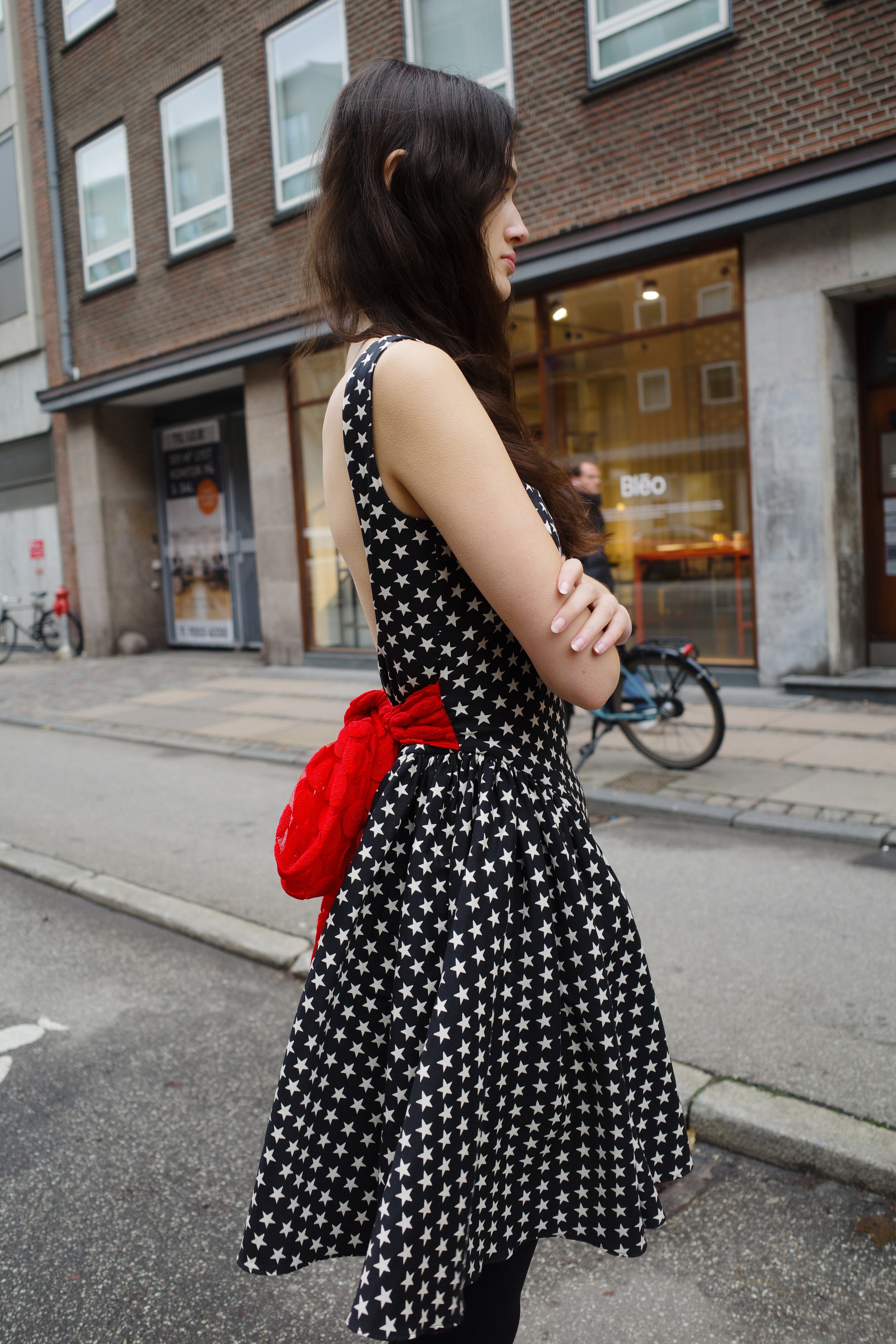 ENIKO DRESS COTTON MIX BLACK / WHITE STARS