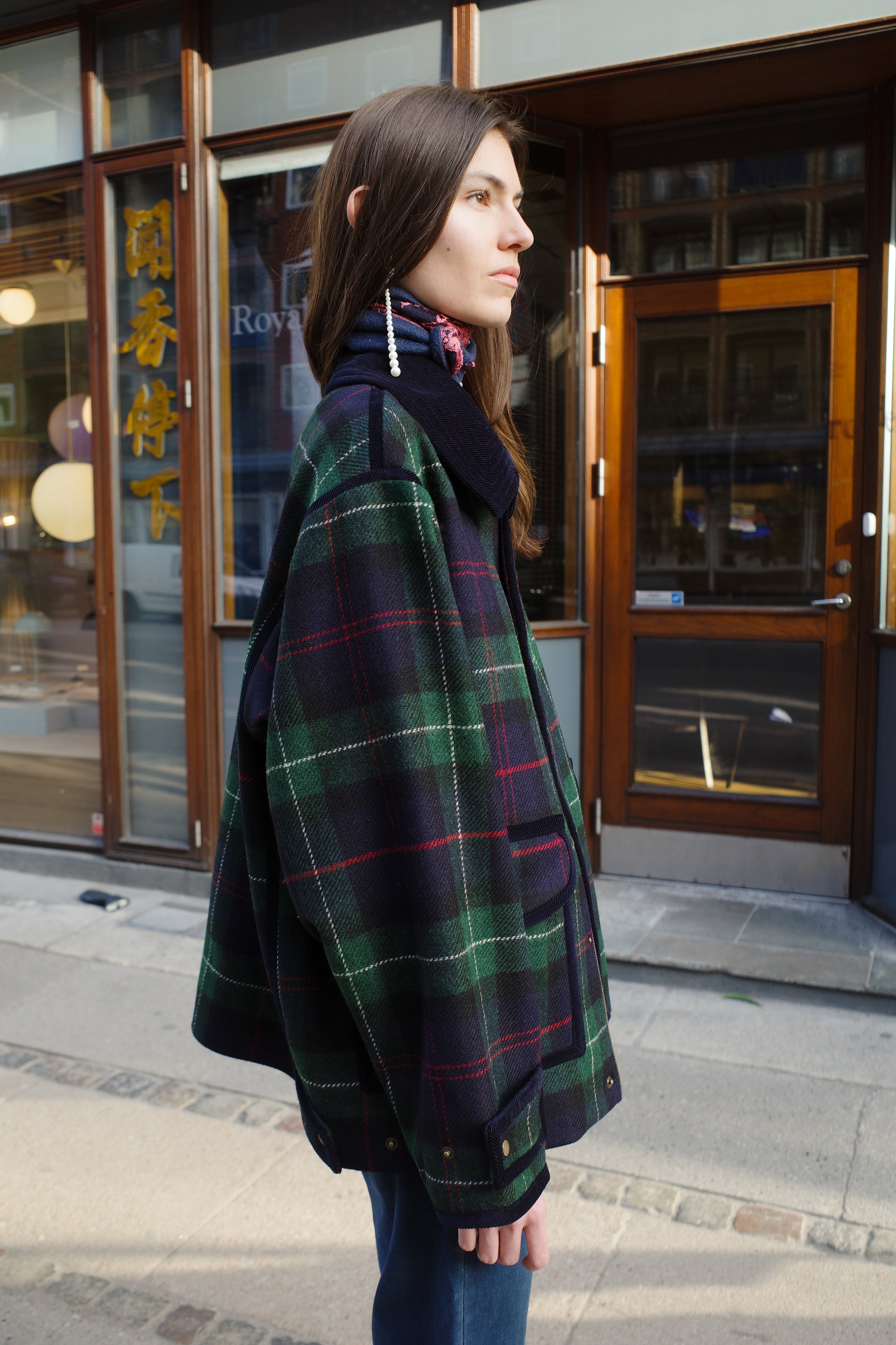 HARRIET JACKET WOOL NAVY CHECK