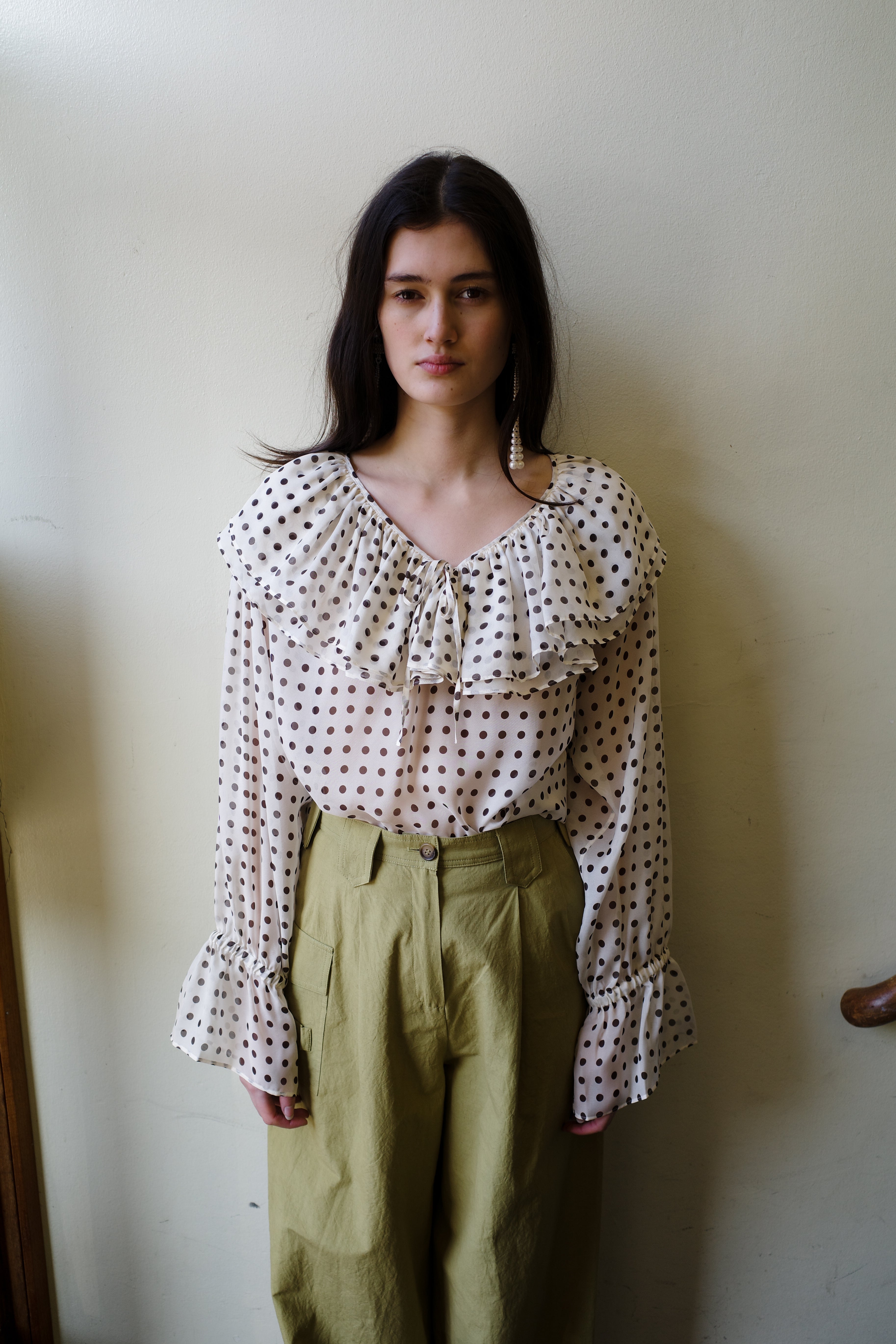 Ursula Blouse - Cream w. Brown dot