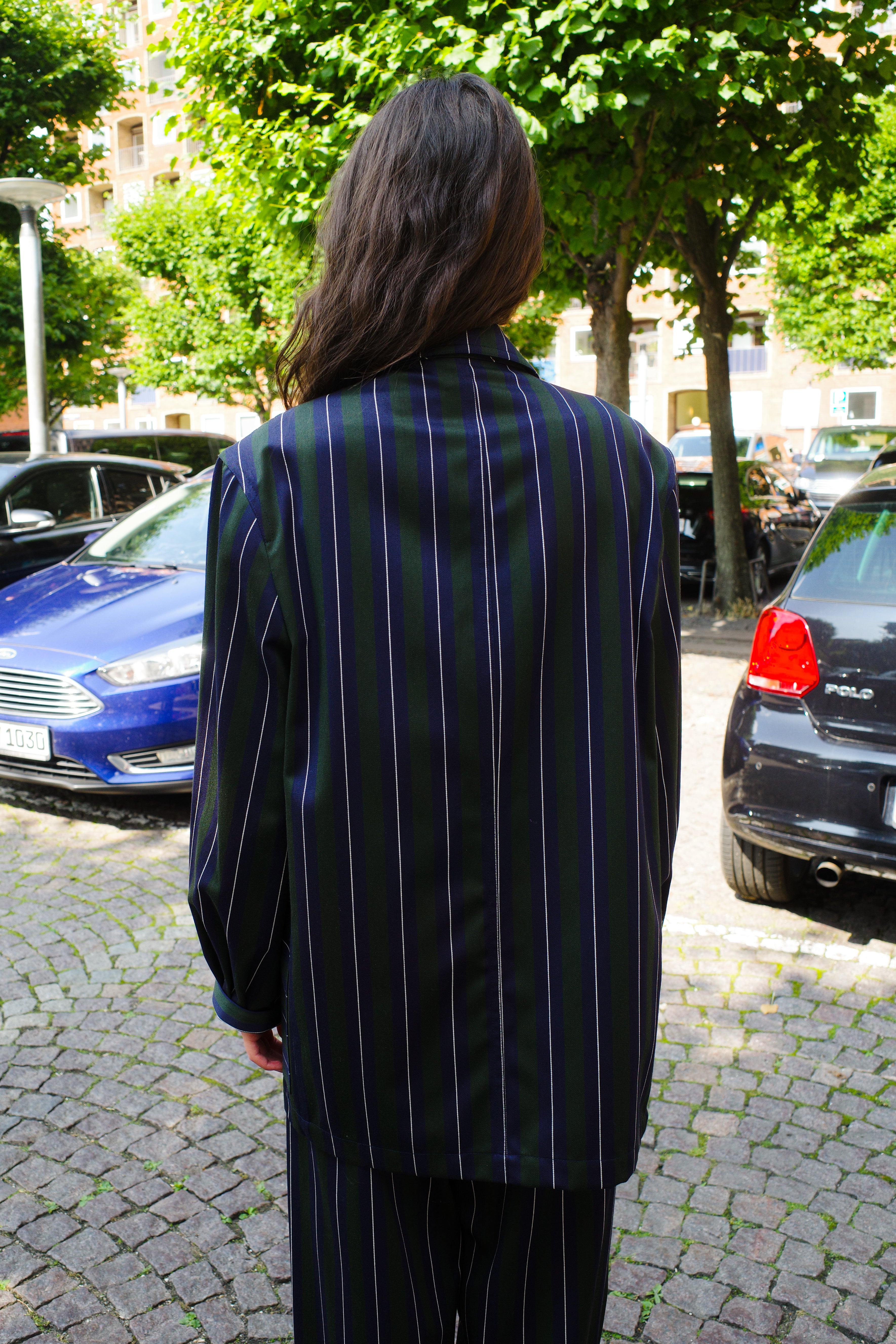 Frederik Jacket Moon Wool Mix Navy/Green/White Stripe
