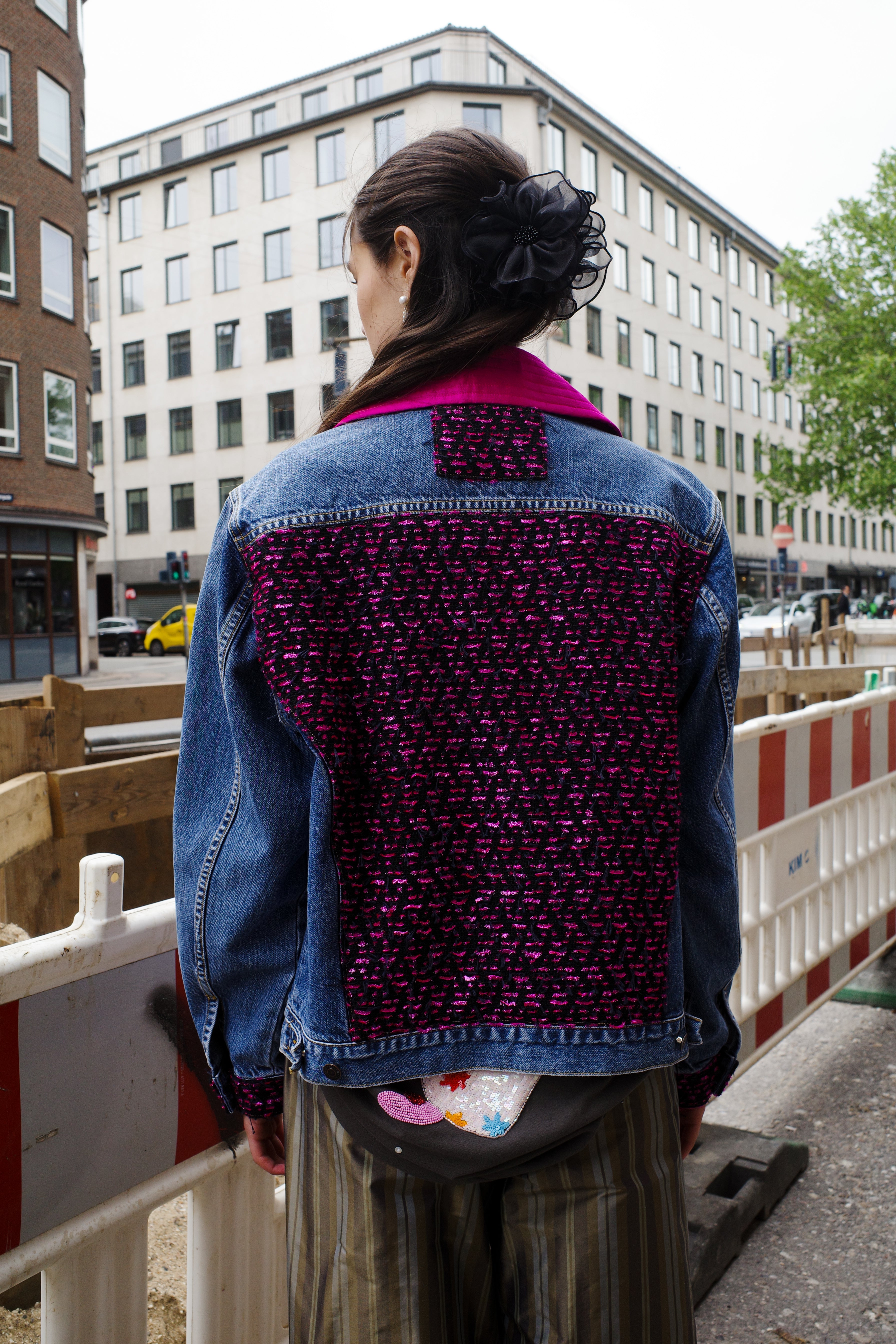 Upcycled Denim Jacket with deadstock Chanel fabric
