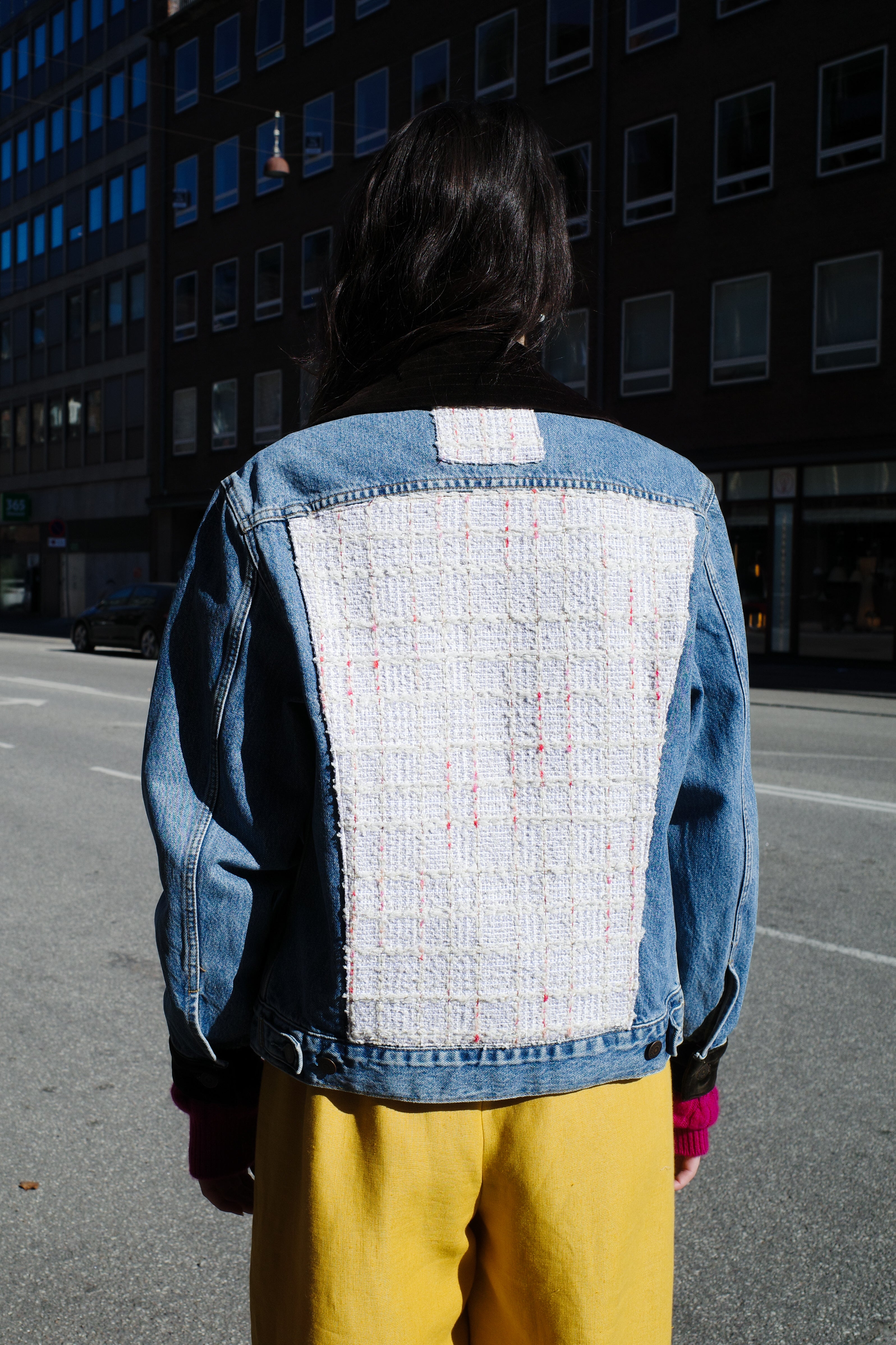 Upcycled Denim Jacket with deadstock Chanel fabric