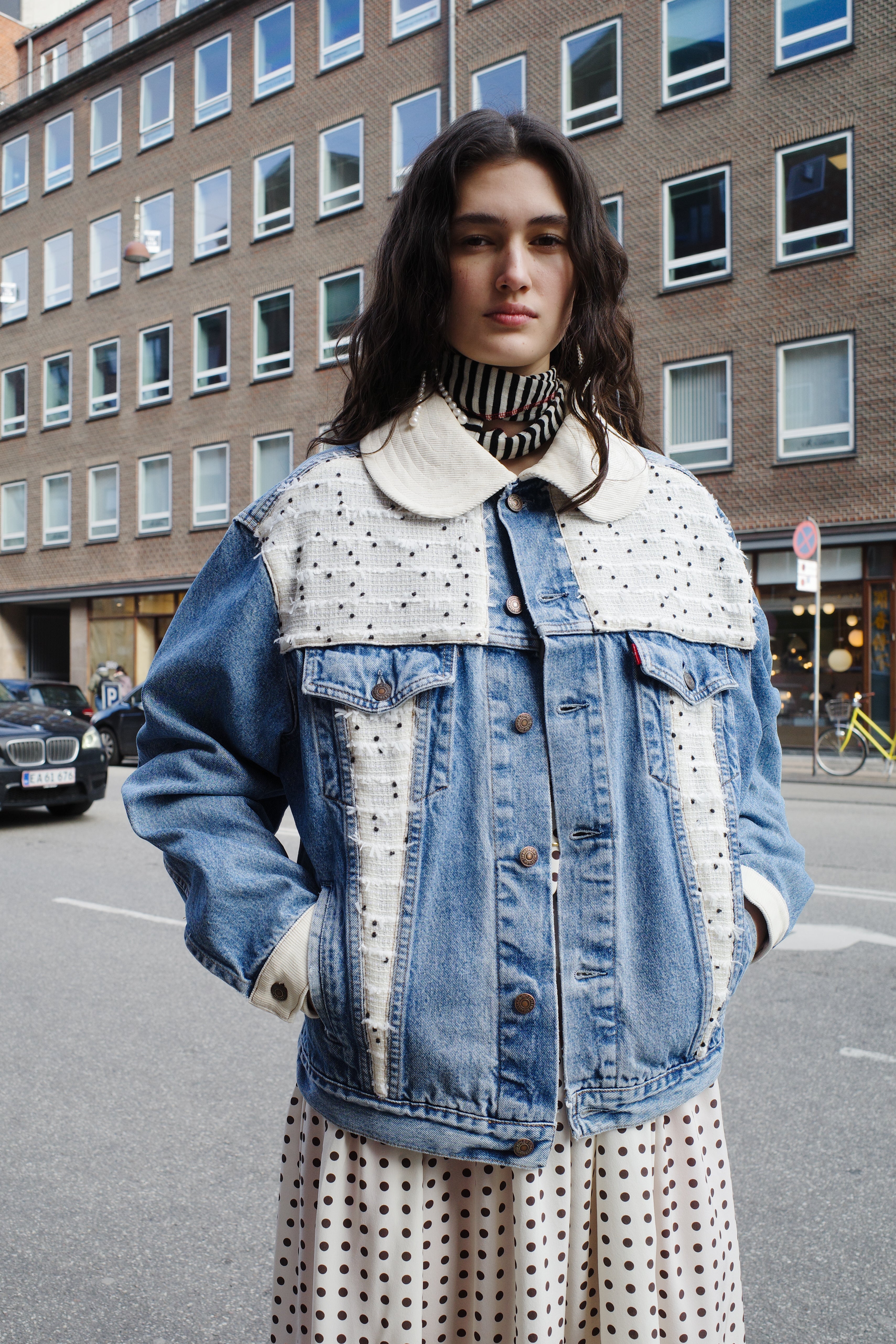 Upcycled Denim Jacket with deadstock Chanel fabric