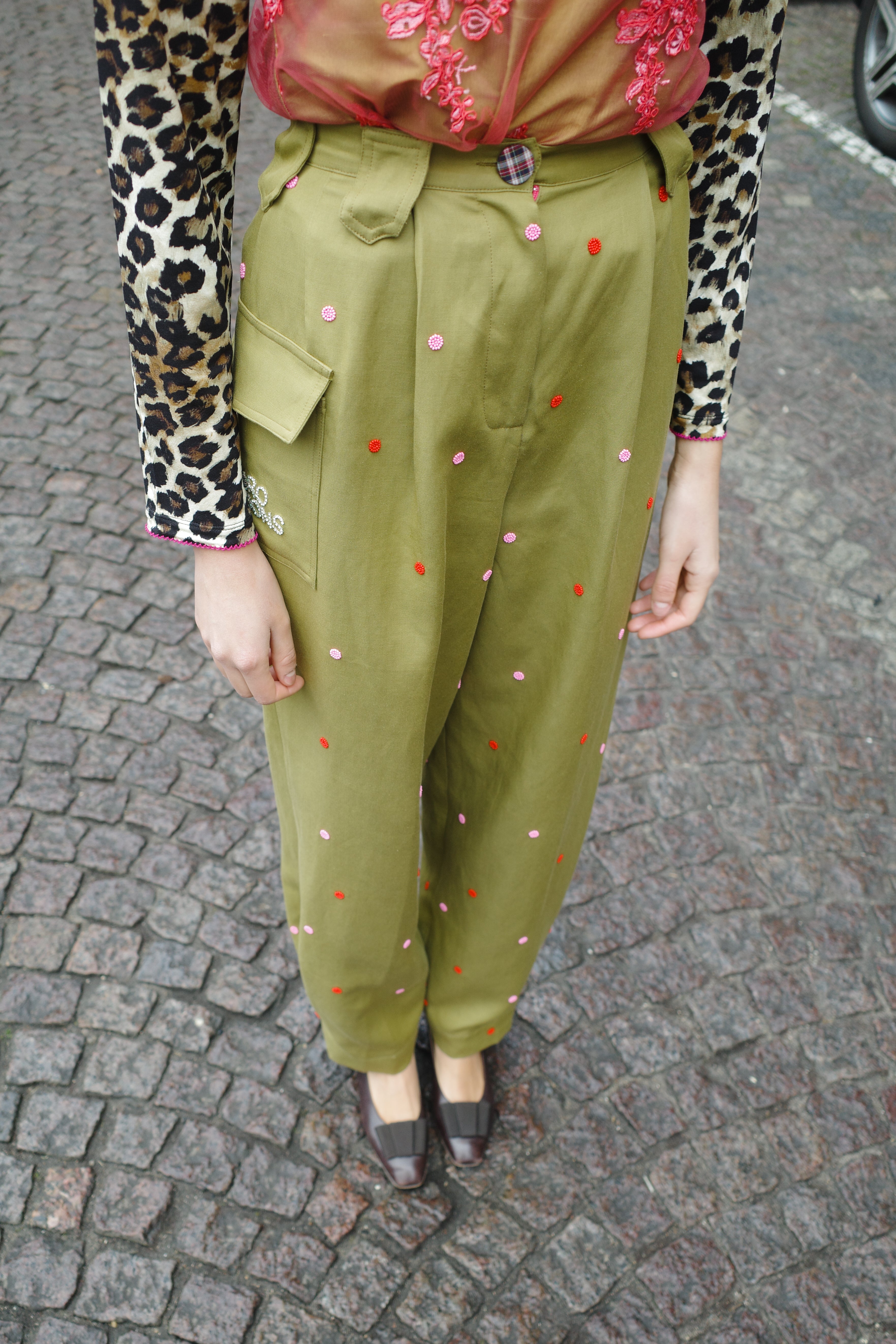 BEATRICE PANTS COTTON GREEN DOTS